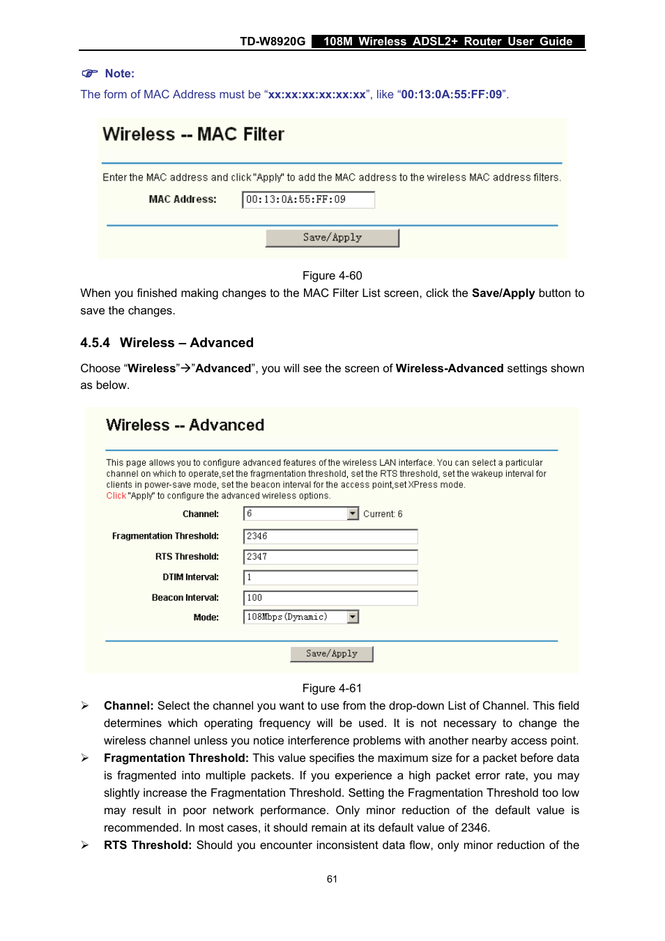4 wireless – advanced, Wireless – advanced | TP-Link TD-W8920G User Manual | Page 68 / 85