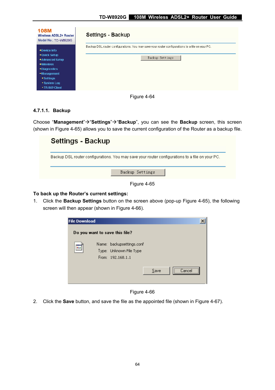 Backup | TP-Link TD-W8920G User Manual | Page 71 / 85
