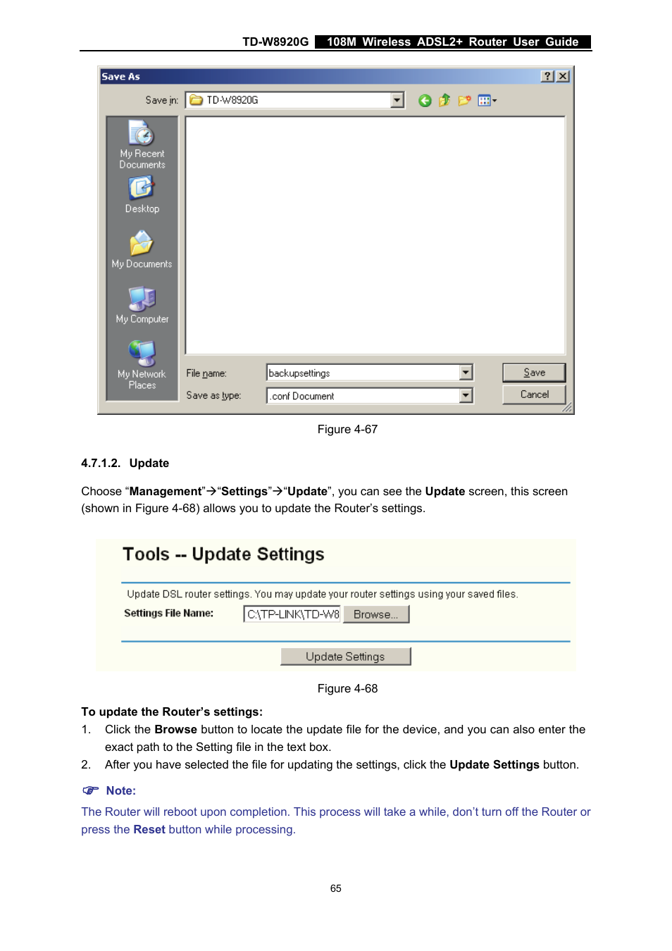 Update, As the appointed file (shown in figure 4-67) | TP-Link TD-W8920G User Manual | Page 72 / 85