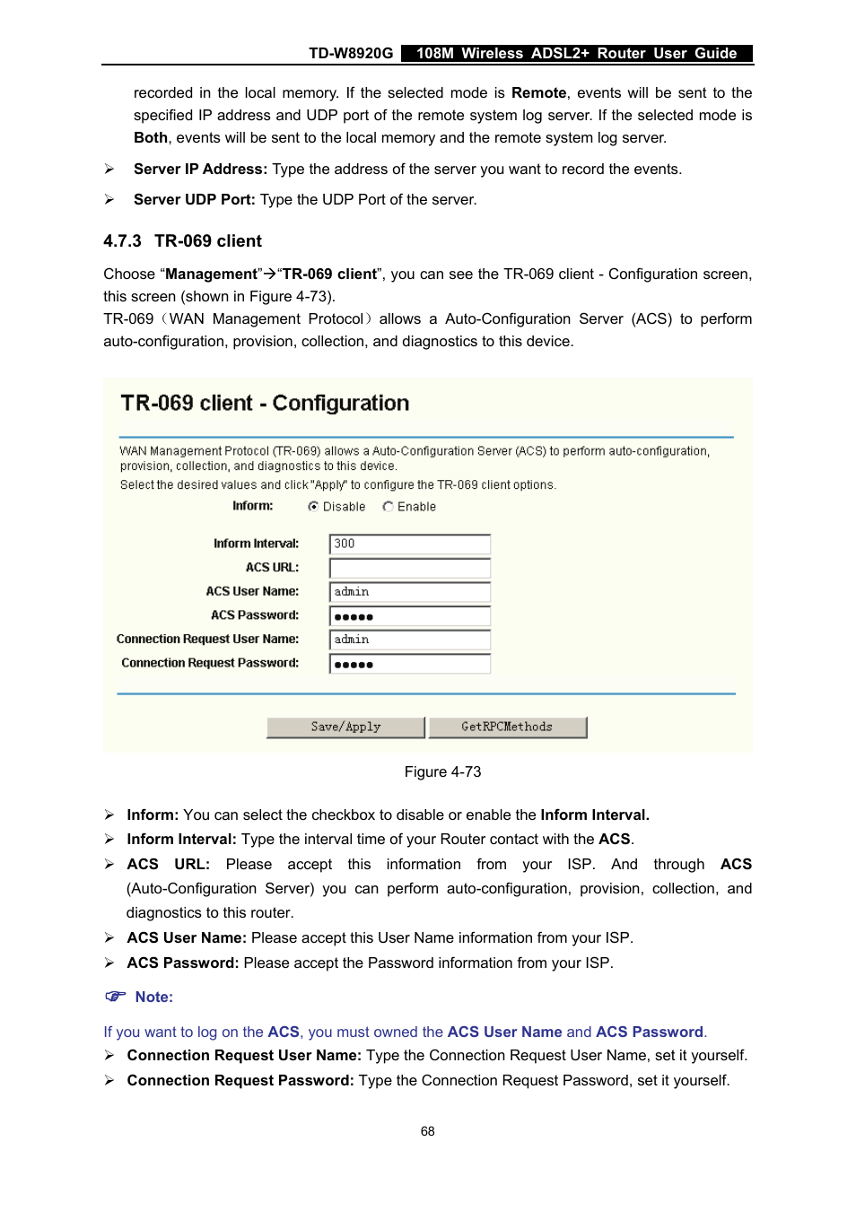 3 tr-069 client, Tr-069 client | TP-Link TD-W8920G User Manual | Page 75 / 85