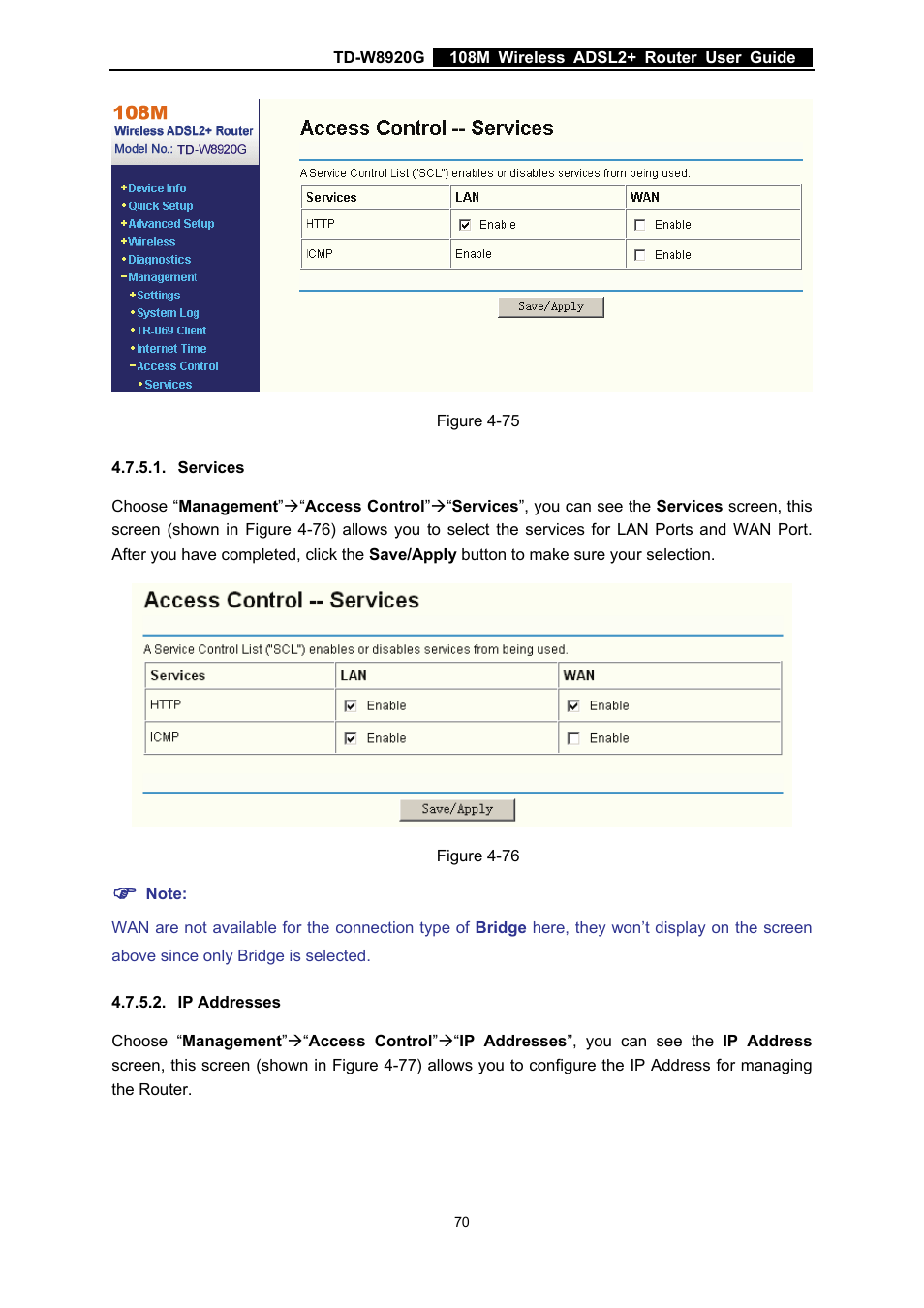 Services, Ip addresses | TP-Link TD-W8920G User Manual | Page 77 / 85