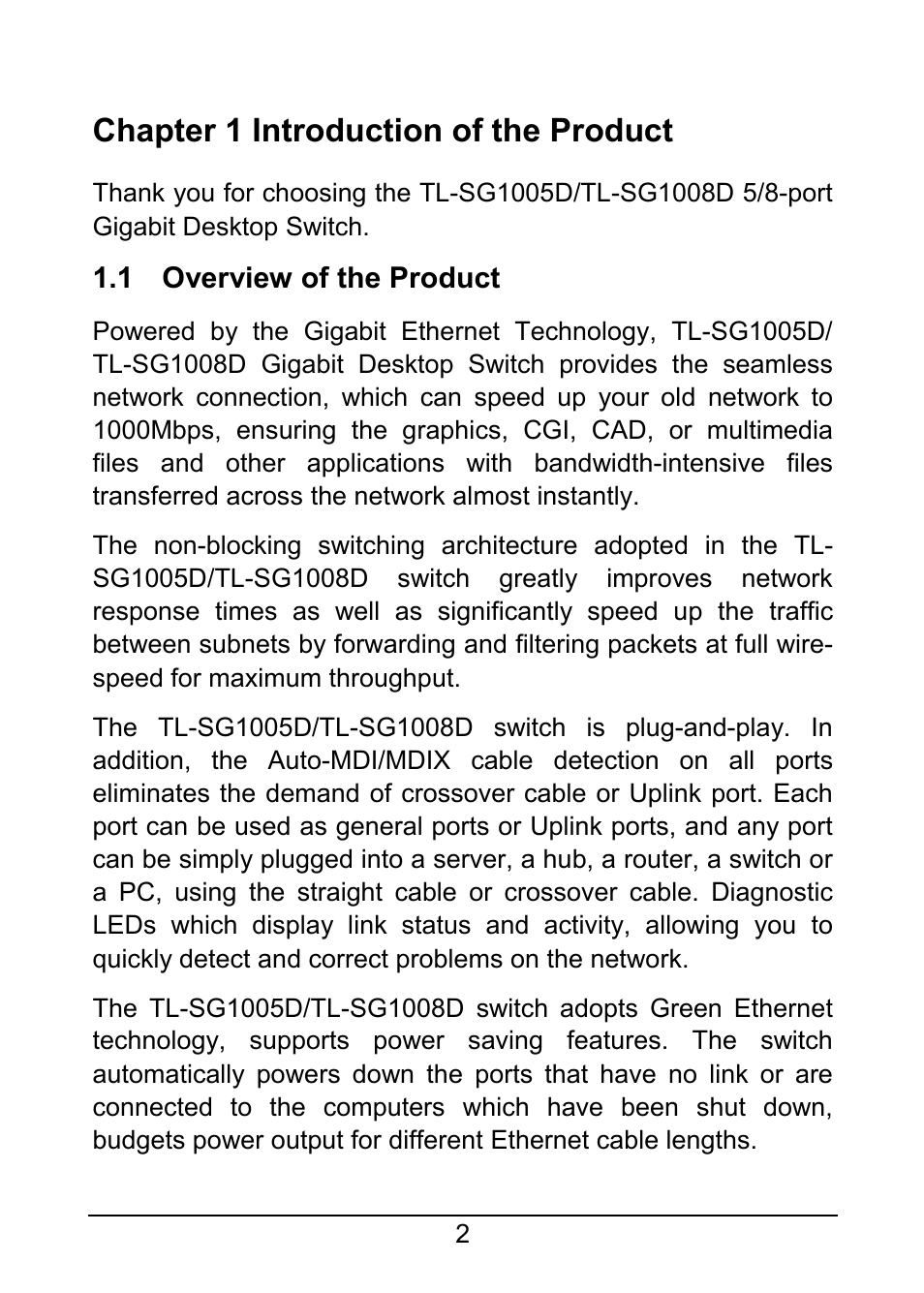 Chapter 1 introduction of the product | TP-Link TL-SG1008D User Manual | Page 6 / 12