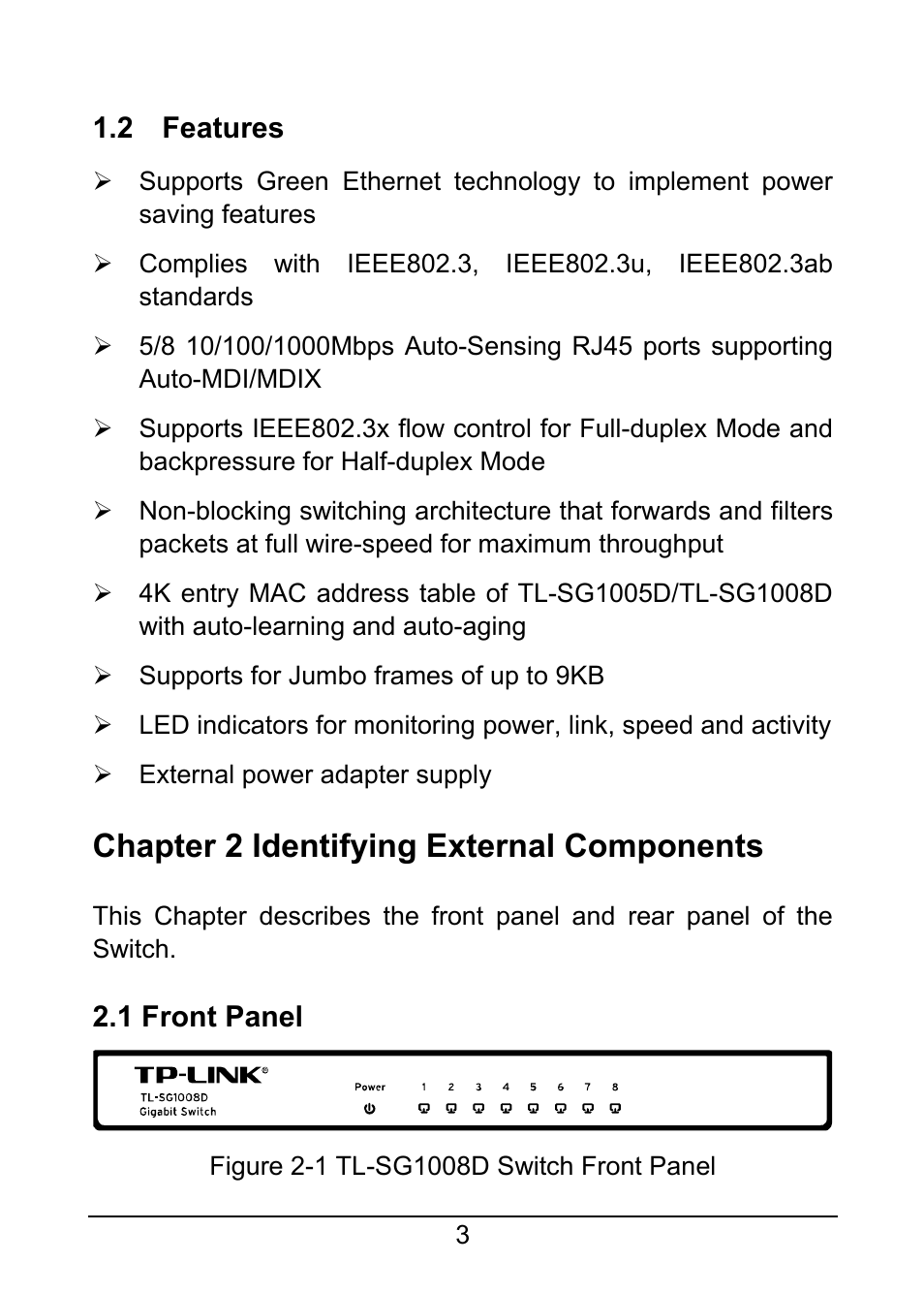 Chapter 2 identifying external components | TP-Link TL-SG1008D User Manual | Page 7 / 12