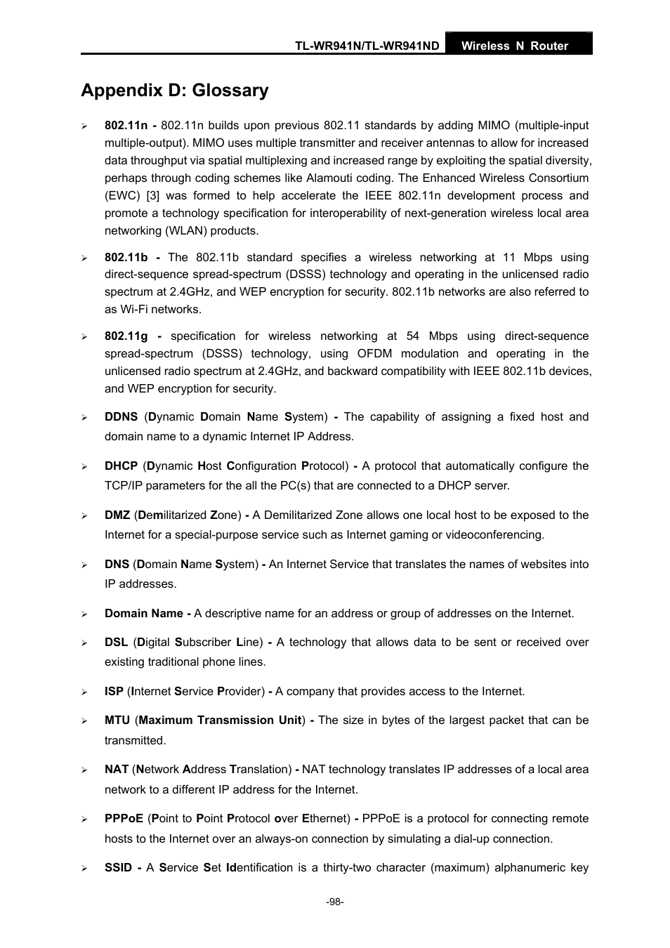 Appendix d: glossary | TP-Link TL-WR941ND User Manual | Page 105 / 106