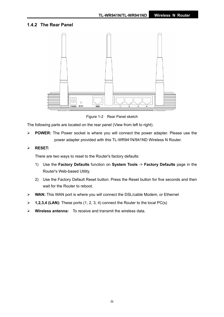 2 the rear panel | TP-Link TL-WR941ND User Manual | Page 12 / 106
