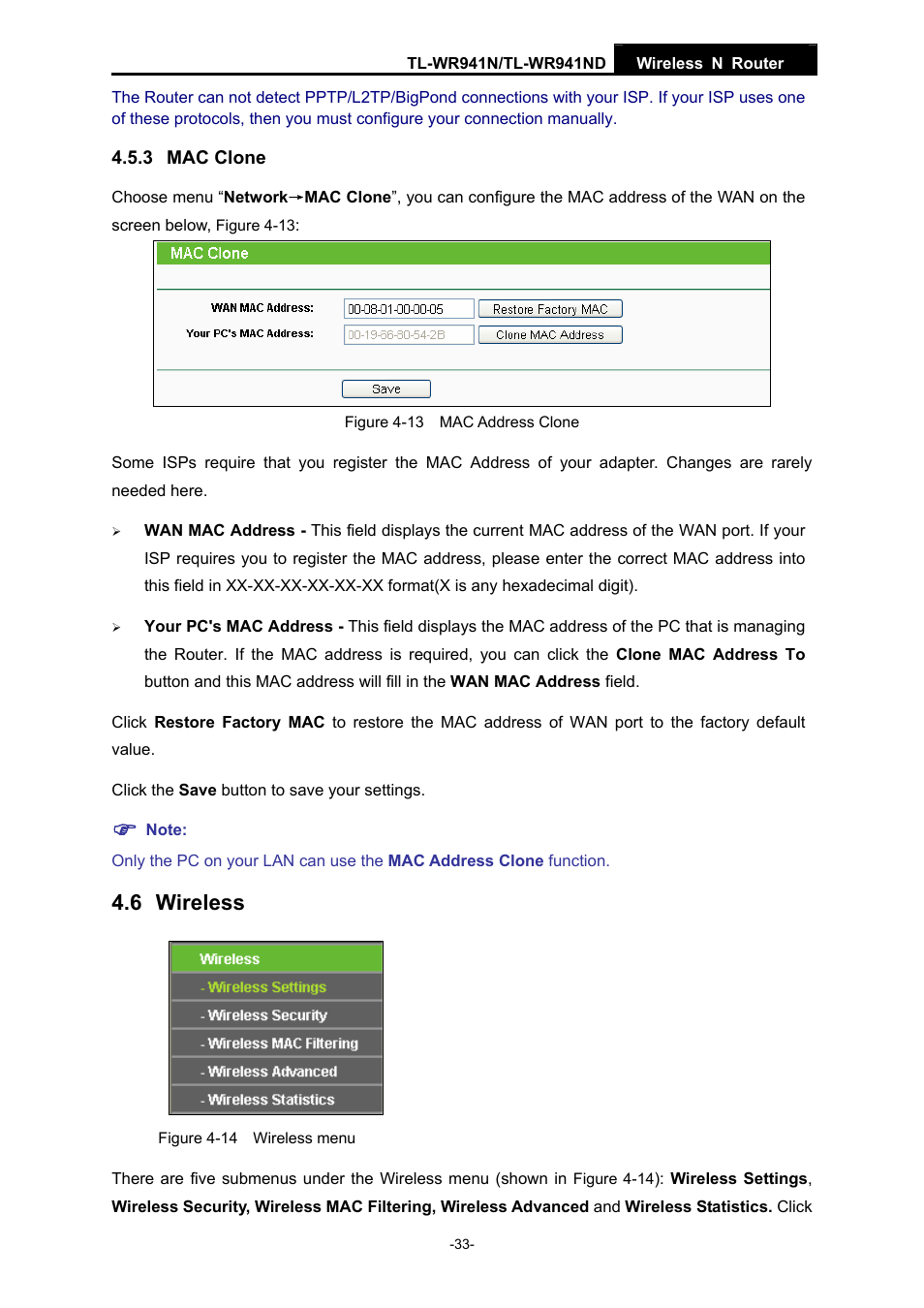 3 mac clone, 6 wireless | TP-Link TL-WR941ND User Manual | Page 40 / 106