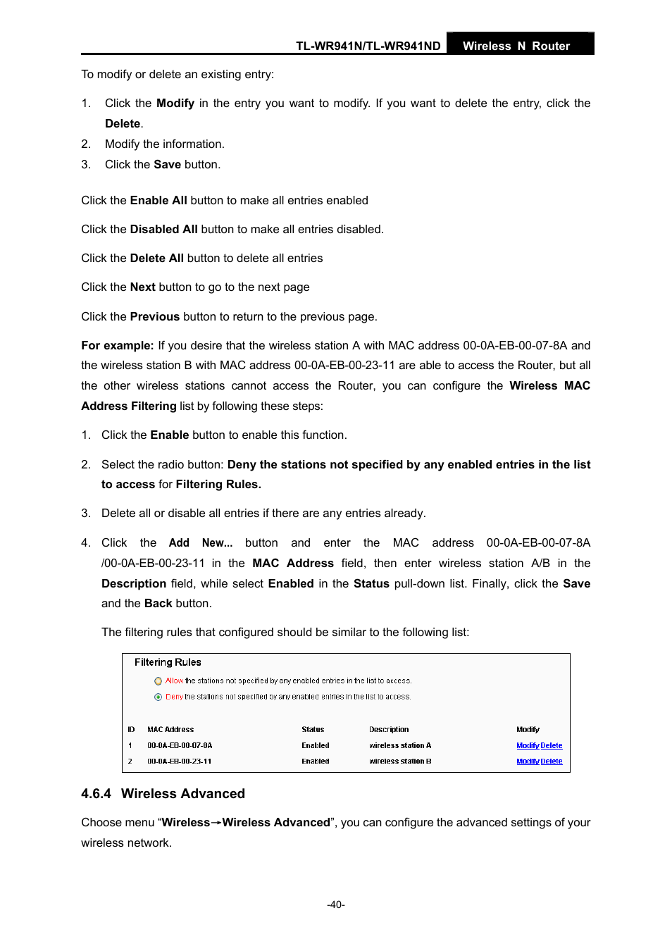 4 wireless advanced | TP-Link TL-WR941ND User Manual | Page 47 / 106