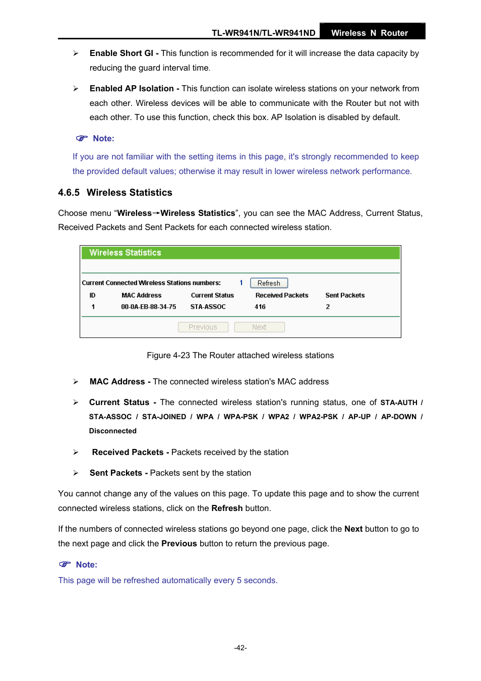 5 wireless statistics | TP-Link TL-WR941ND User Manual | Page 49 / 106