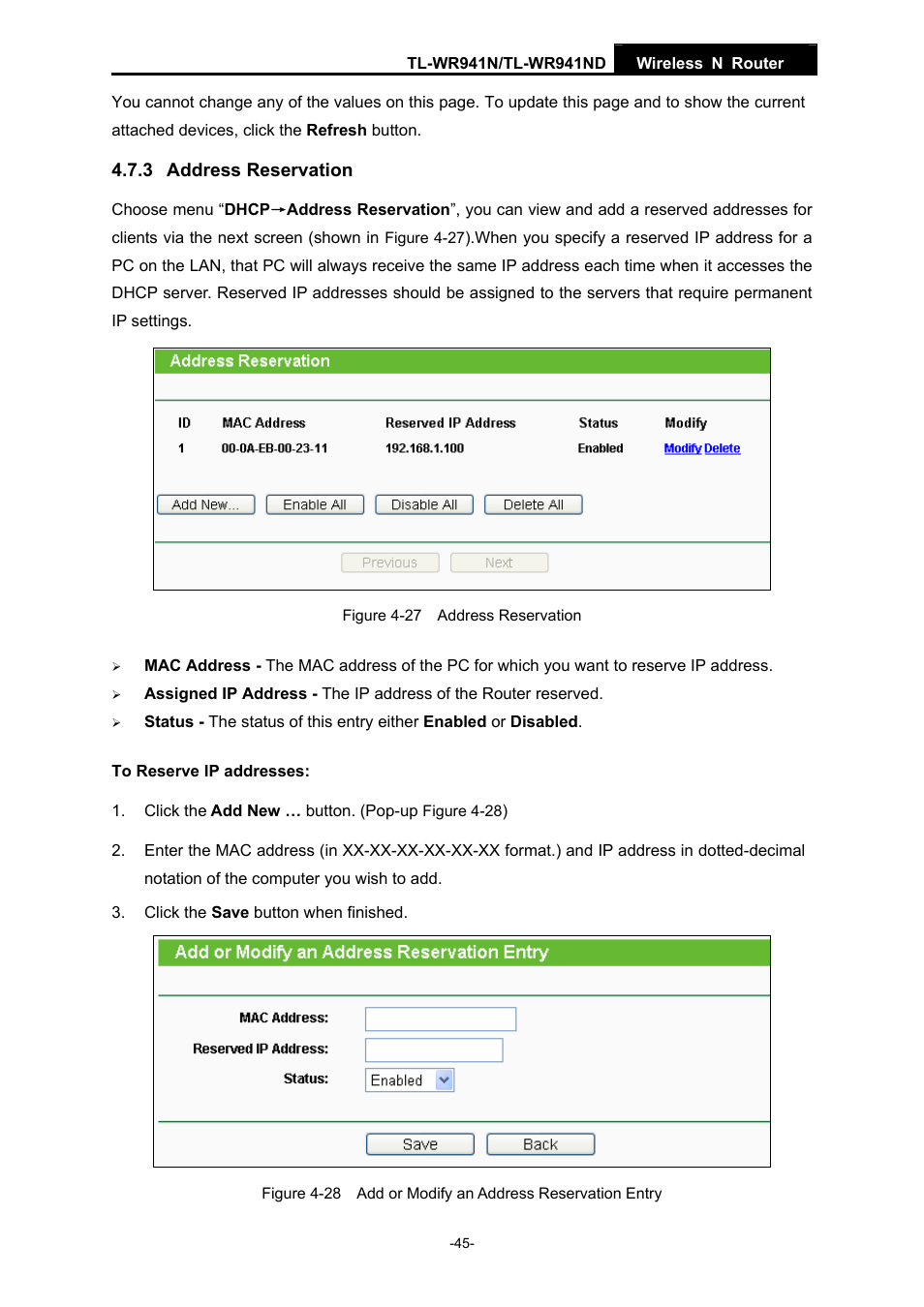3 address reservation | TP-Link TL-WR941ND User Manual | Page 52 / 106