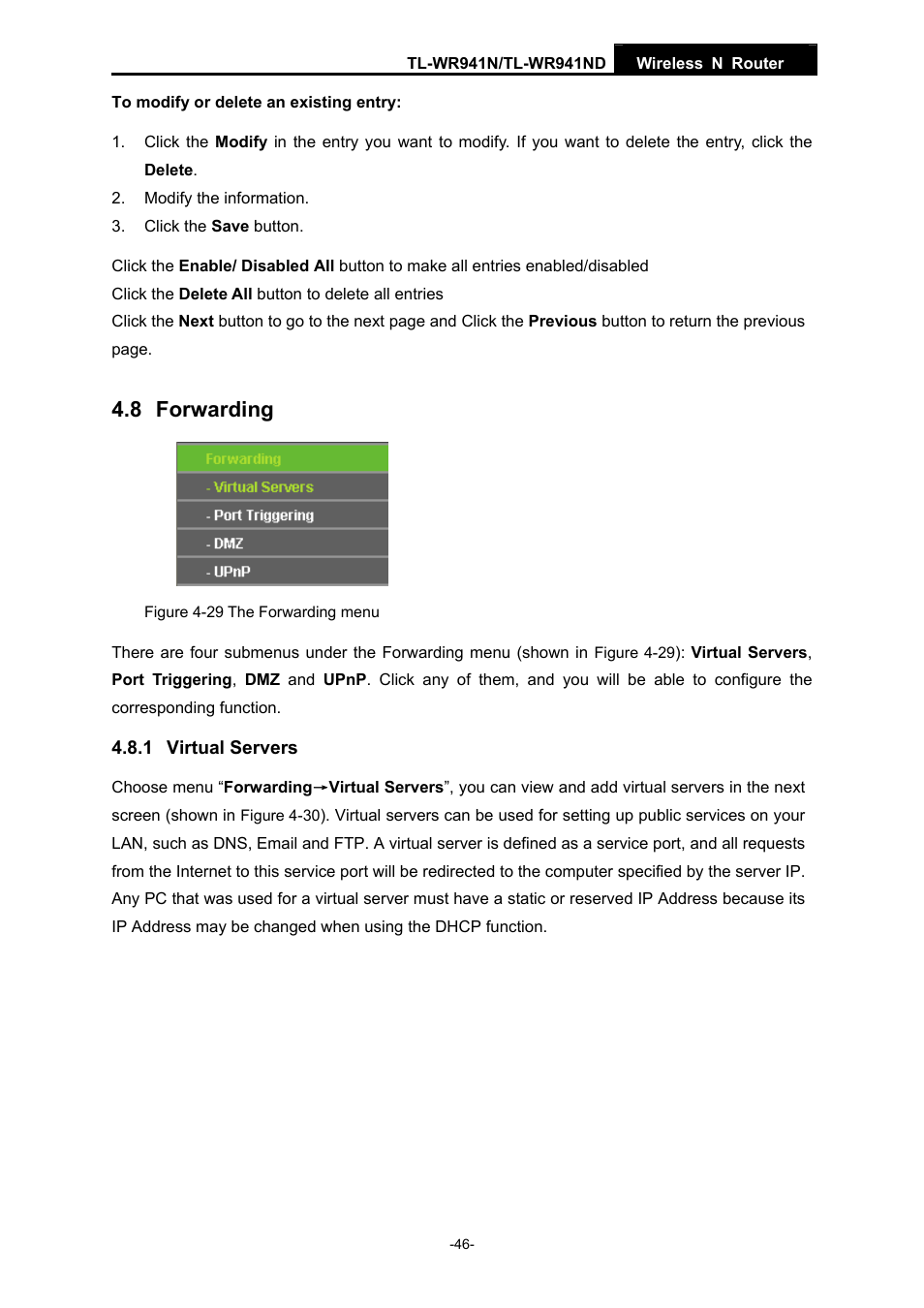 8 forwarding, 1 virtual servers | TP-Link TL-WR941ND User Manual | Page 53 / 106