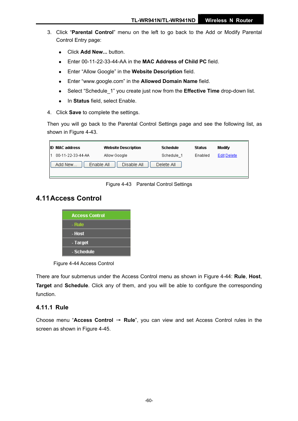 11 access control, 1 rule | TP-Link TL-WR941ND User Manual | Page 67 / 106