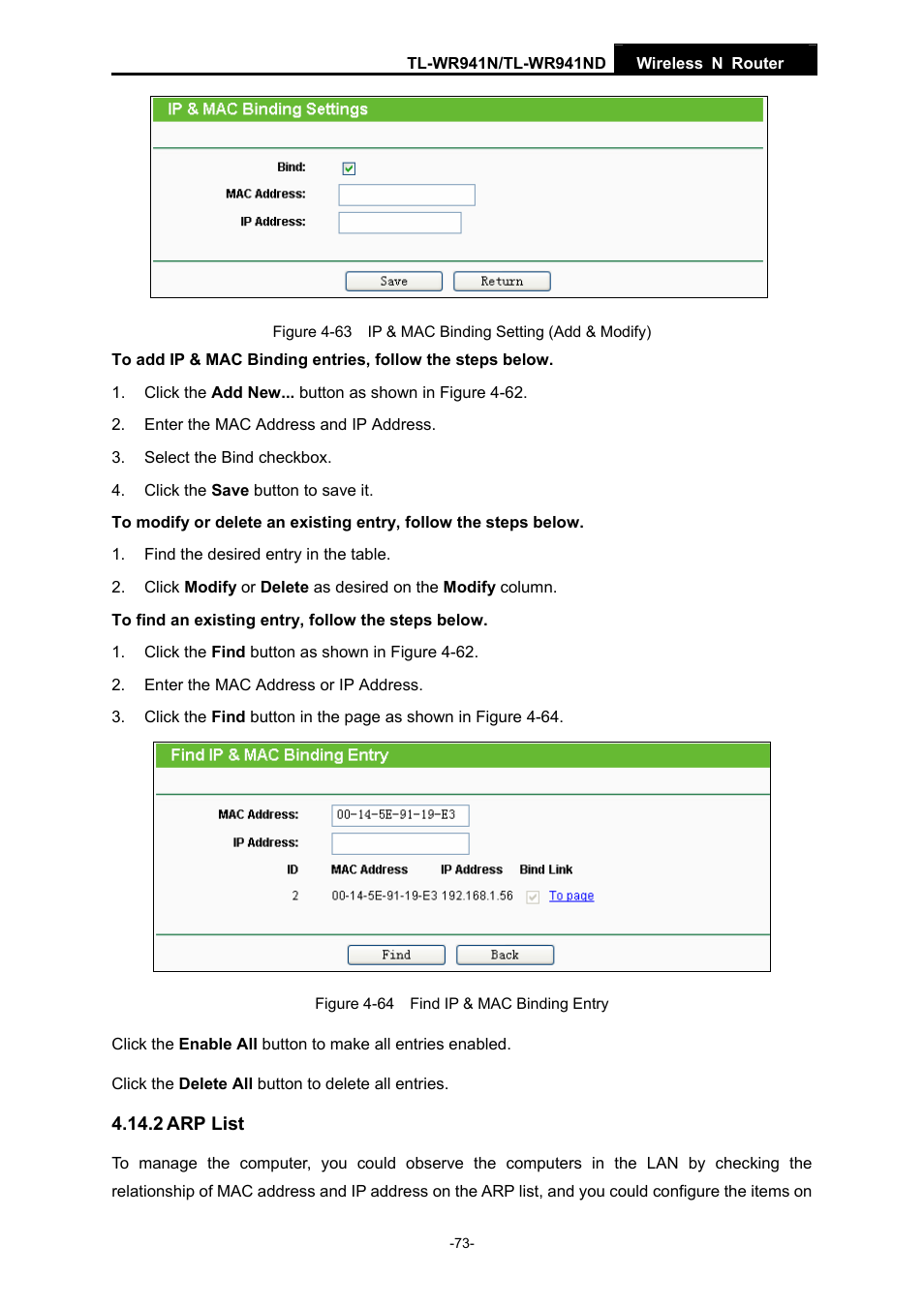 2 arp list | TP-Link TL-WR941ND User Manual | Page 80 / 106