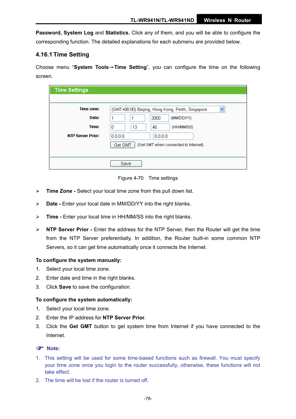 1 time setting | TP-Link TL-WR941ND User Manual | Page 85 / 106