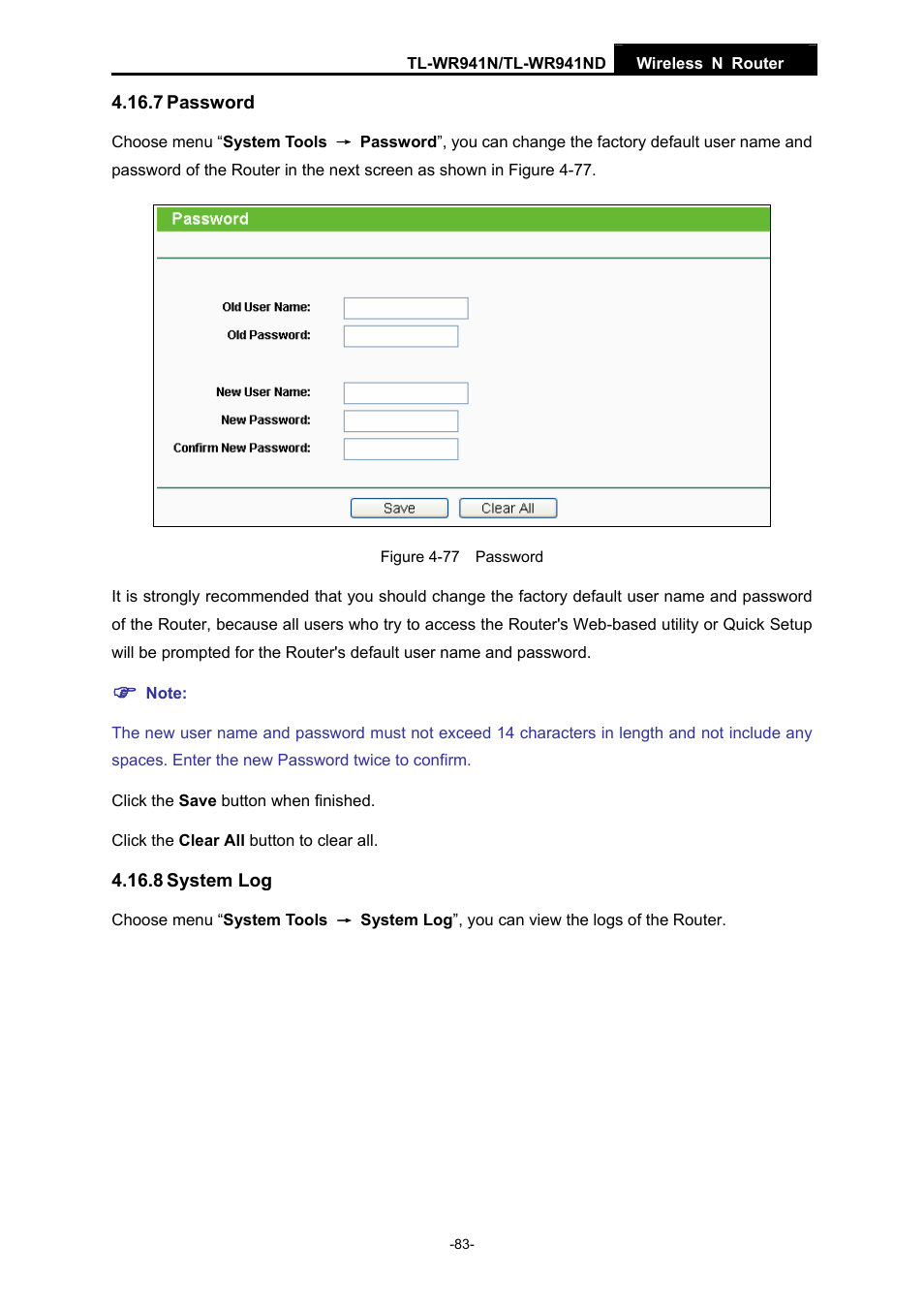 7 password, 8 system log | TP-Link TL-WR941ND User Manual | Page 90 / 106