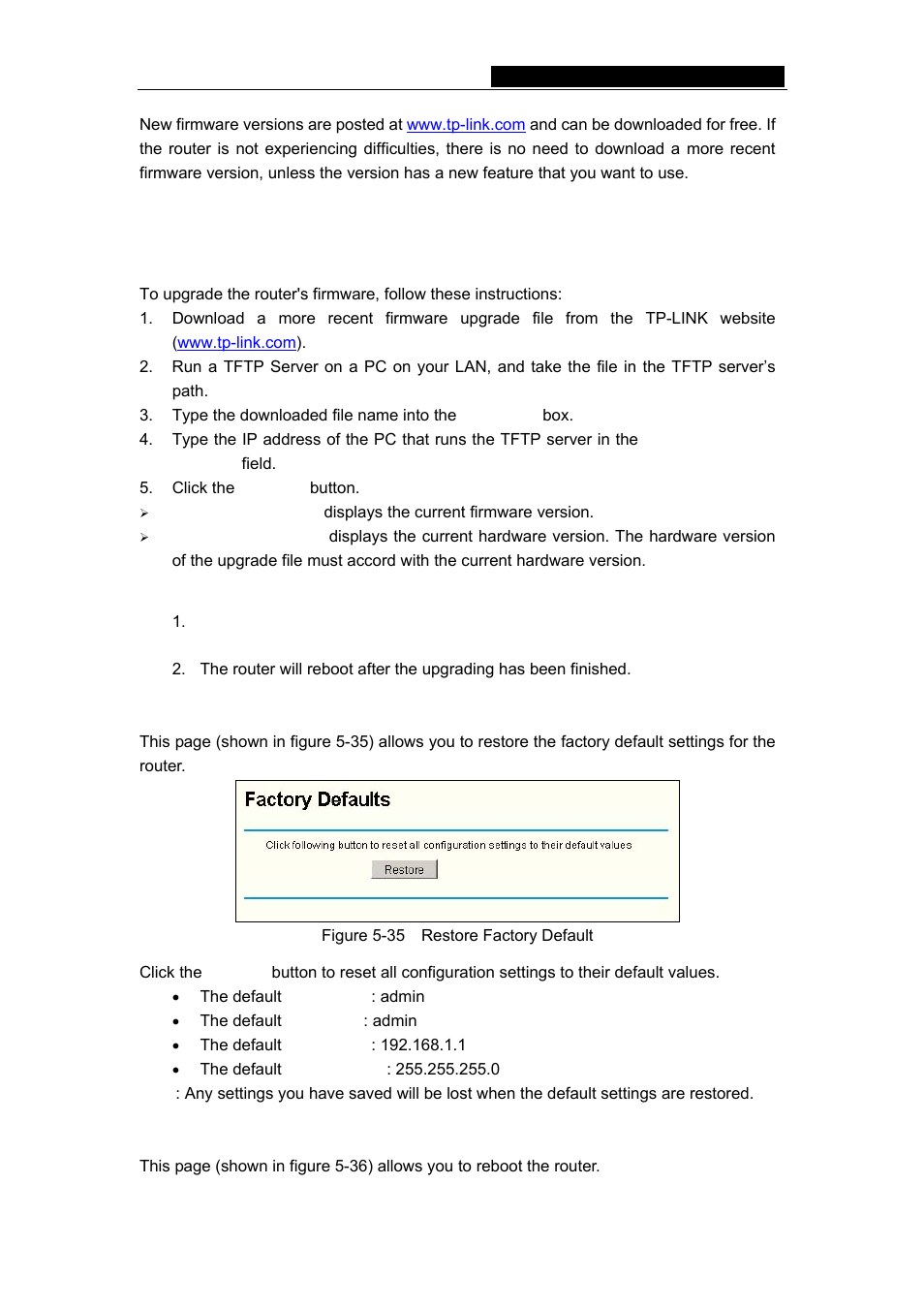 3 factory defaults, 4 reboot, 3 factory defaults 5.10.4 reboot | TP-Link TL-R460 User Manual | Page 43 / 57