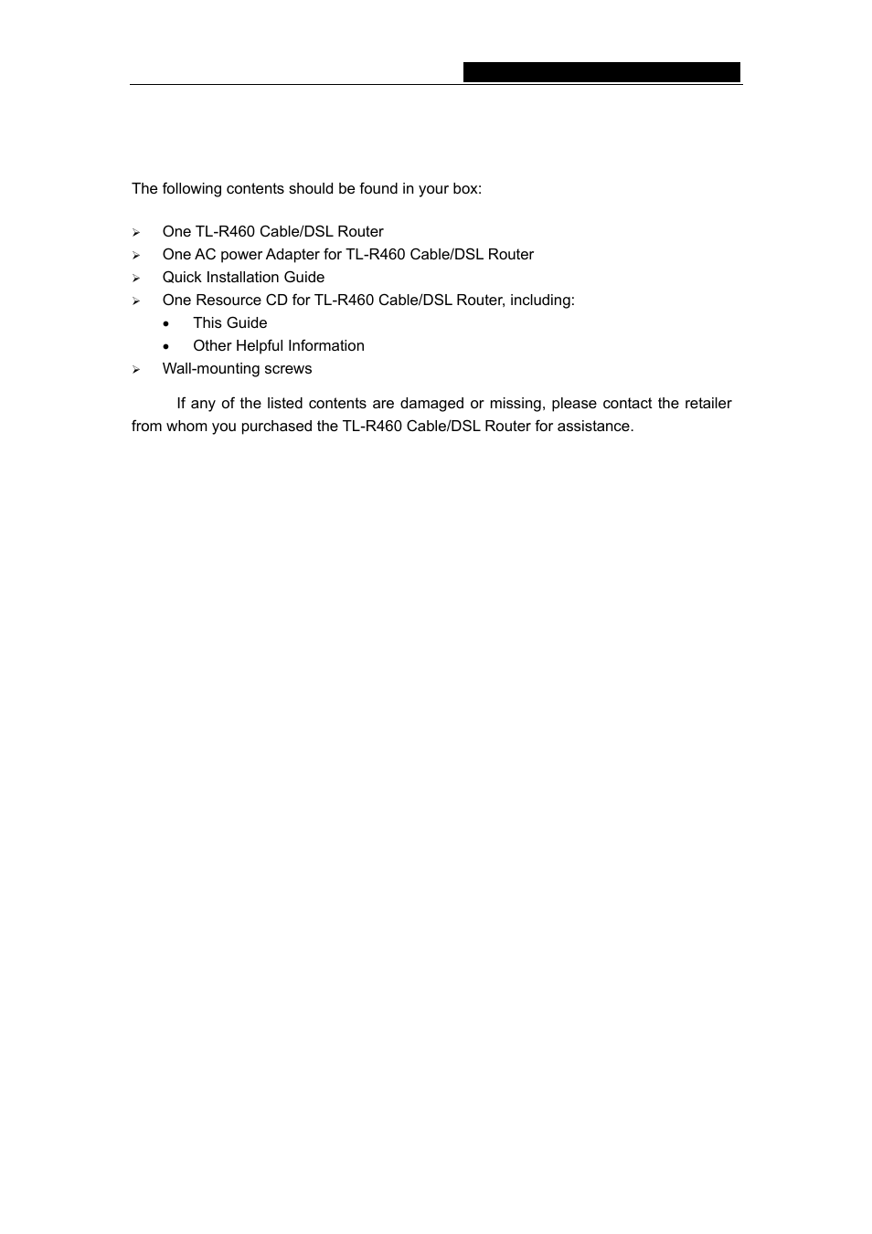 Package contents | TP-Link TL-R460 User Manual | Page 5 / 57