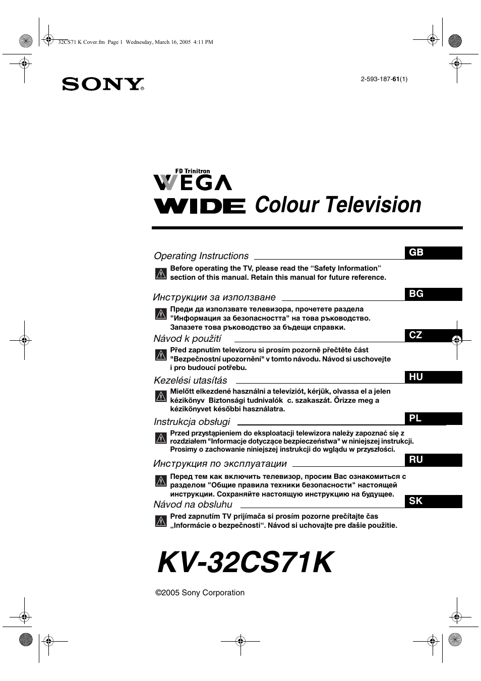 Sony KV-32CS71K User Manual | 144 pages