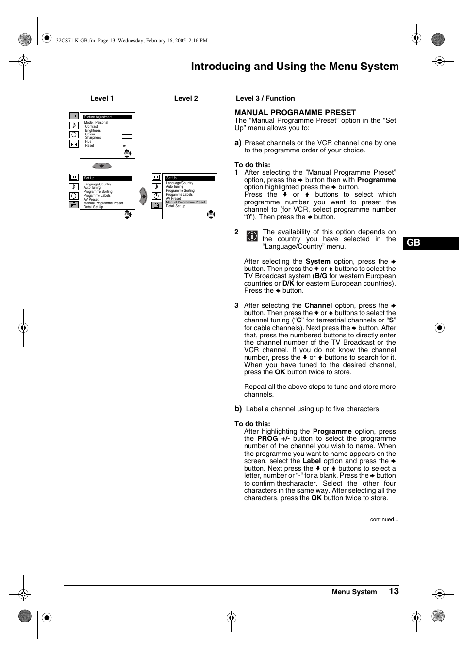 Introducing and using the menu system | Sony KV-32CS71K User Manual | Page 13 / 144