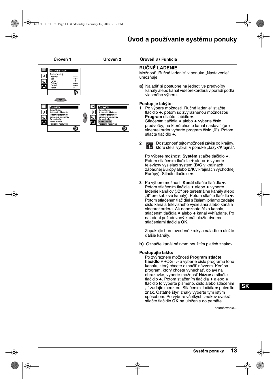 Úvod a používanie systému ponuky | Sony KV-32CS71K User Manual | Page 133 / 144