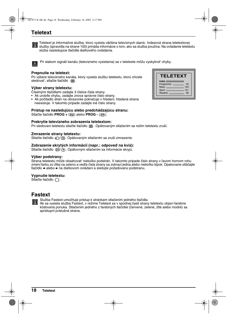 Teletext, Fastext | Sony KV-32CS71K User Manual | Page 138 / 144