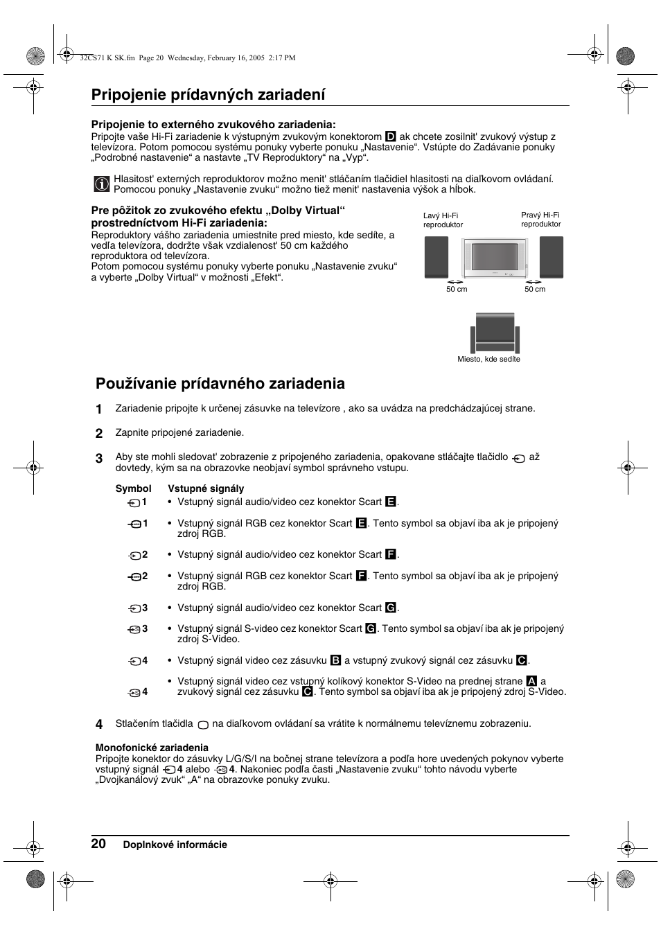 Pripojenie prídavných zariadení, Používanie prídavného zariadenia | Sony KV-32CS71K User Manual | Page 140 / 144