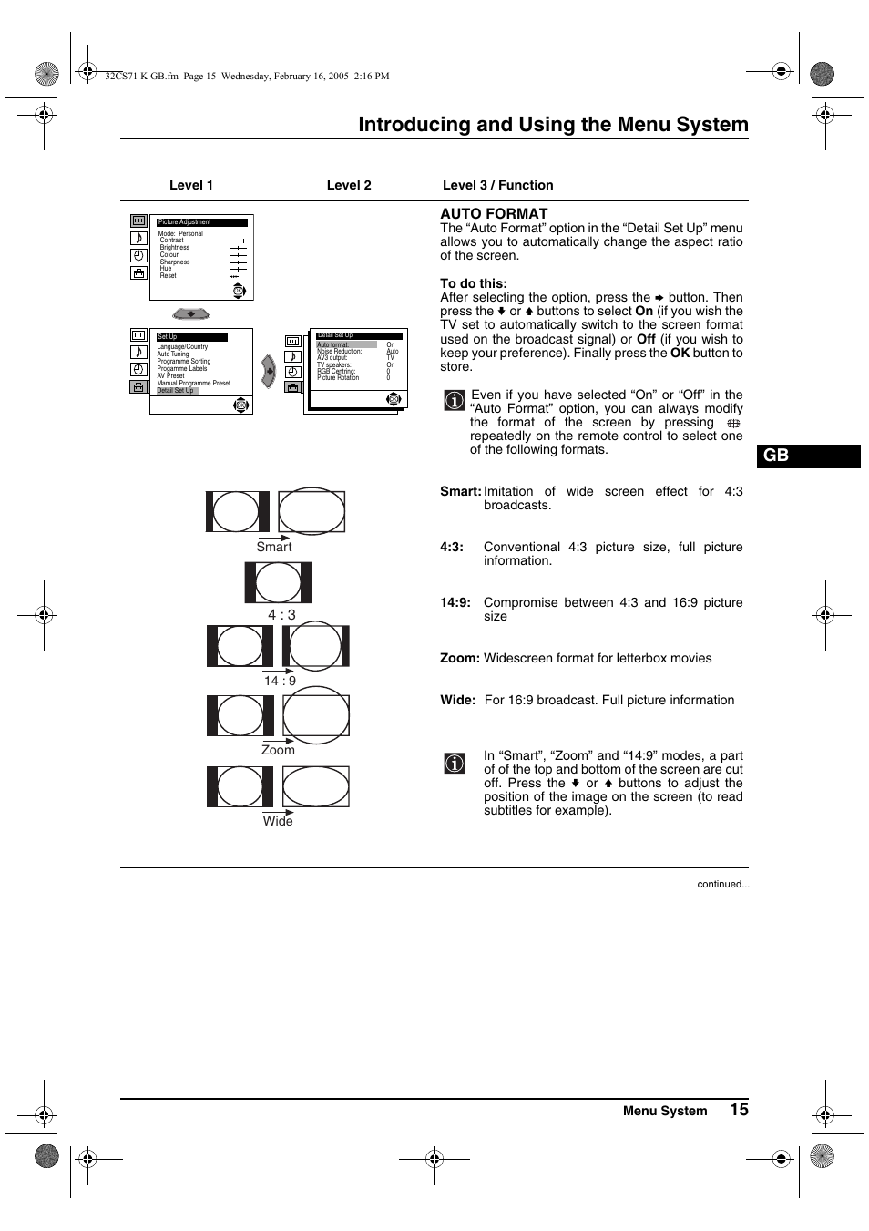 Introducing and using the menu system | Sony KV-32CS71K User Manual | Page 15 / 144