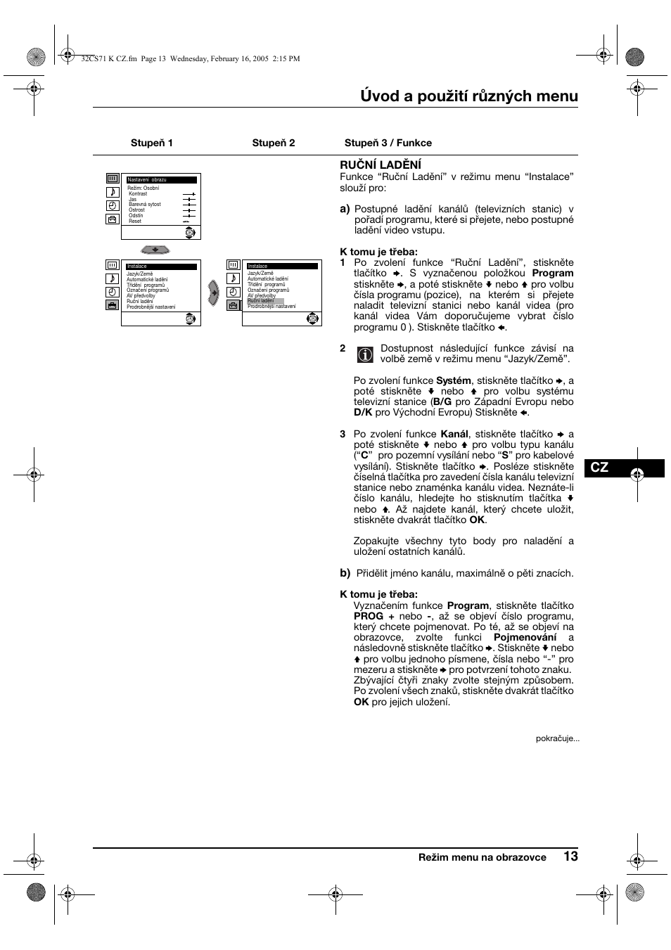 Úvod a použití různých menu | Sony KV-32CS71K User Manual | Page 53 / 144