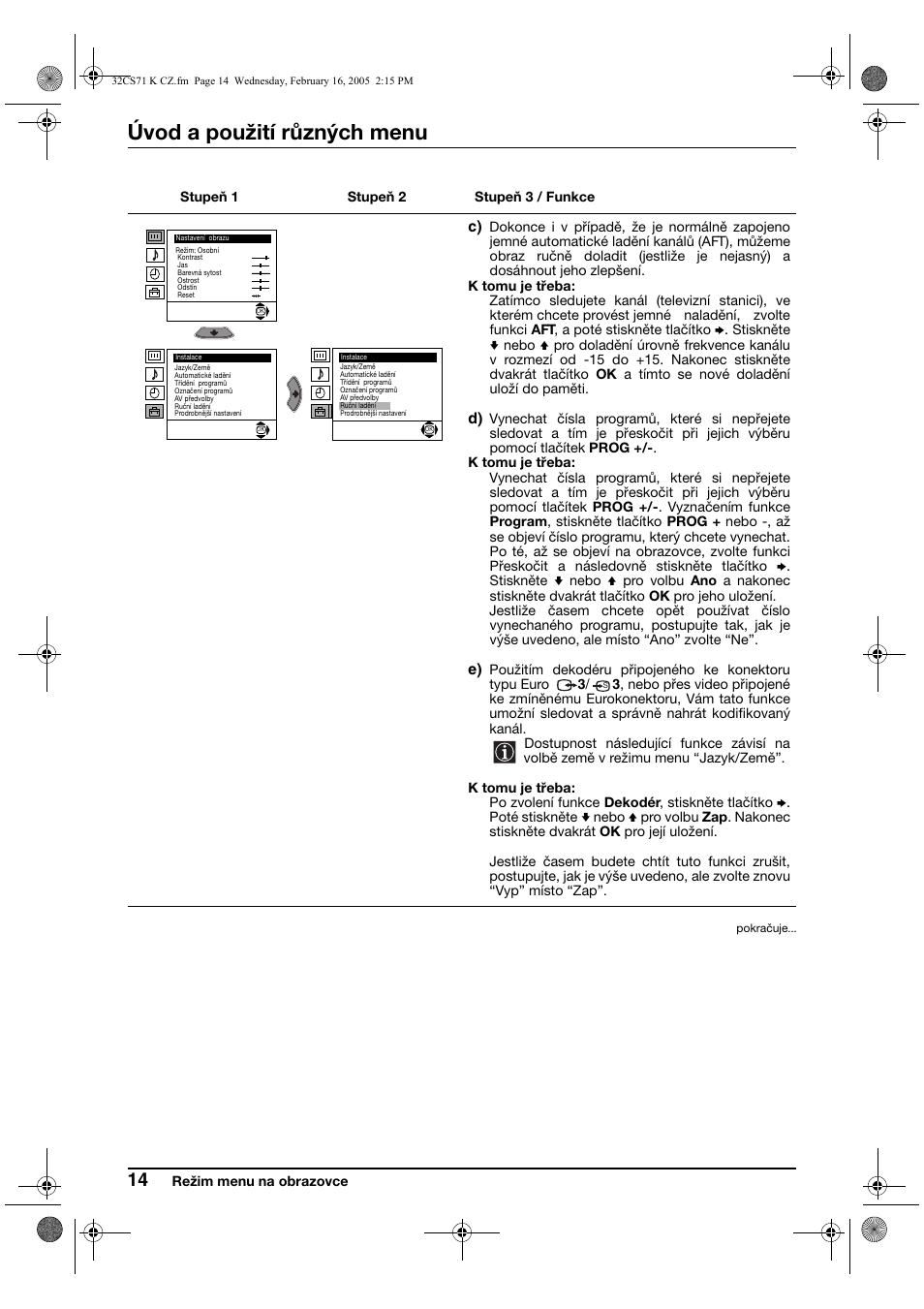 Úvod a použití různých menu | Sony KV-32CS71K User Manual | Page 54 / 144