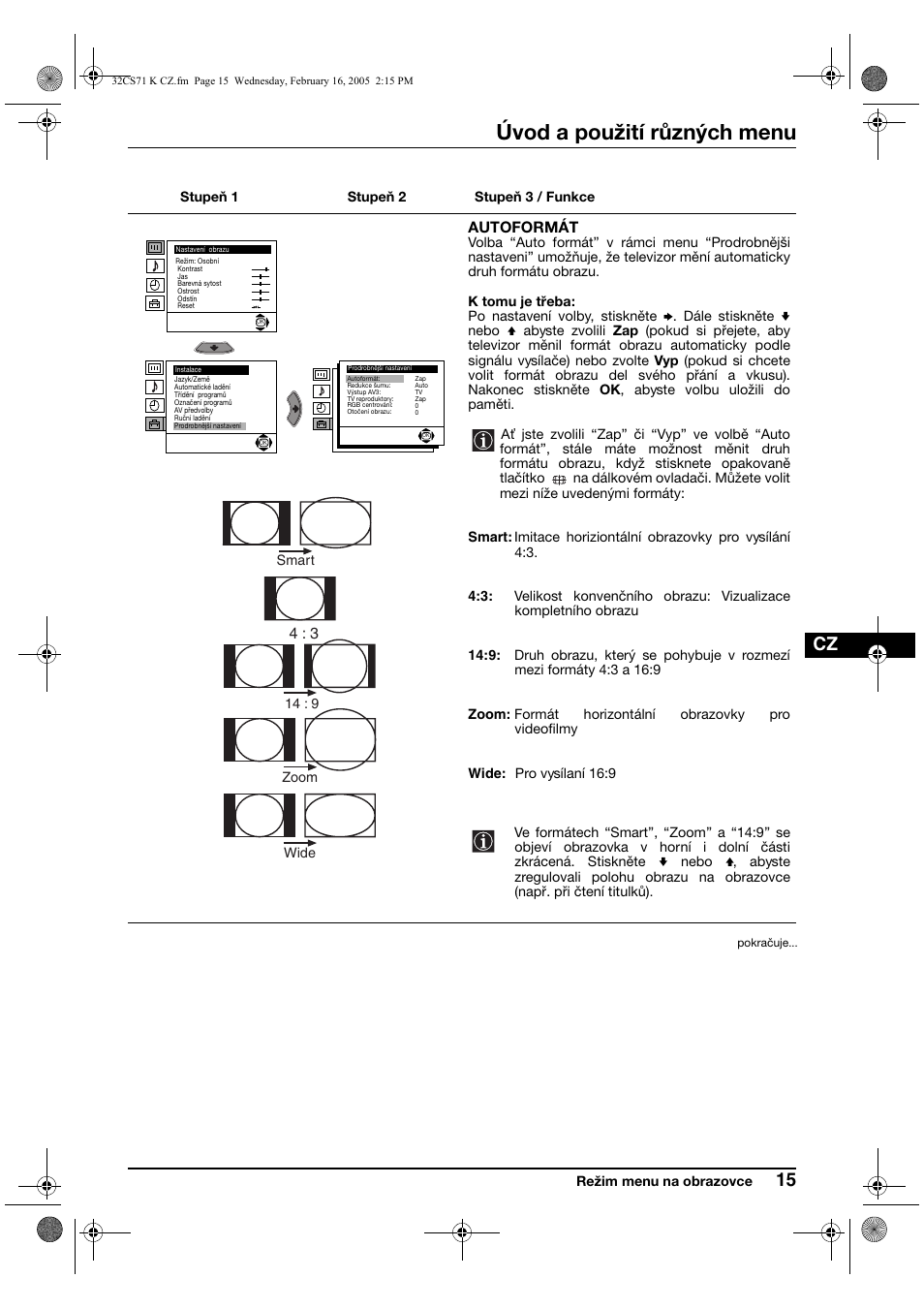 Úvod a použití různých menu | Sony KV-32CS71K User Manual | Page 55 / 144