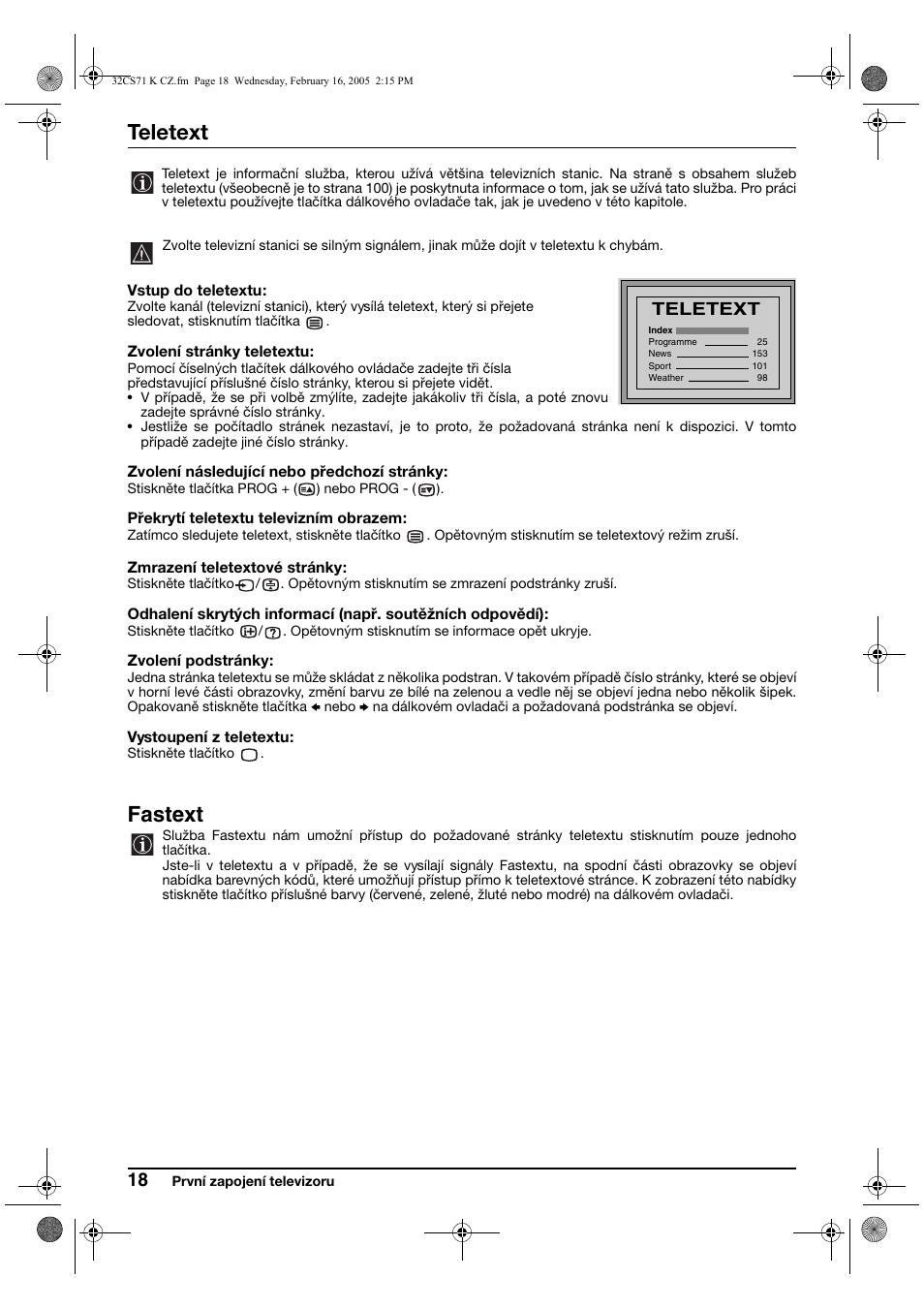 Teletext, Fastext | Sony KV-32CS71K User Manual | Page 58 / 144