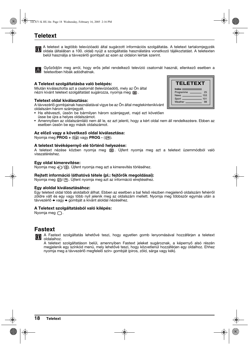 Teletext, Fastext | Sony KV-32CS71K User Manual | Page 78 / 144