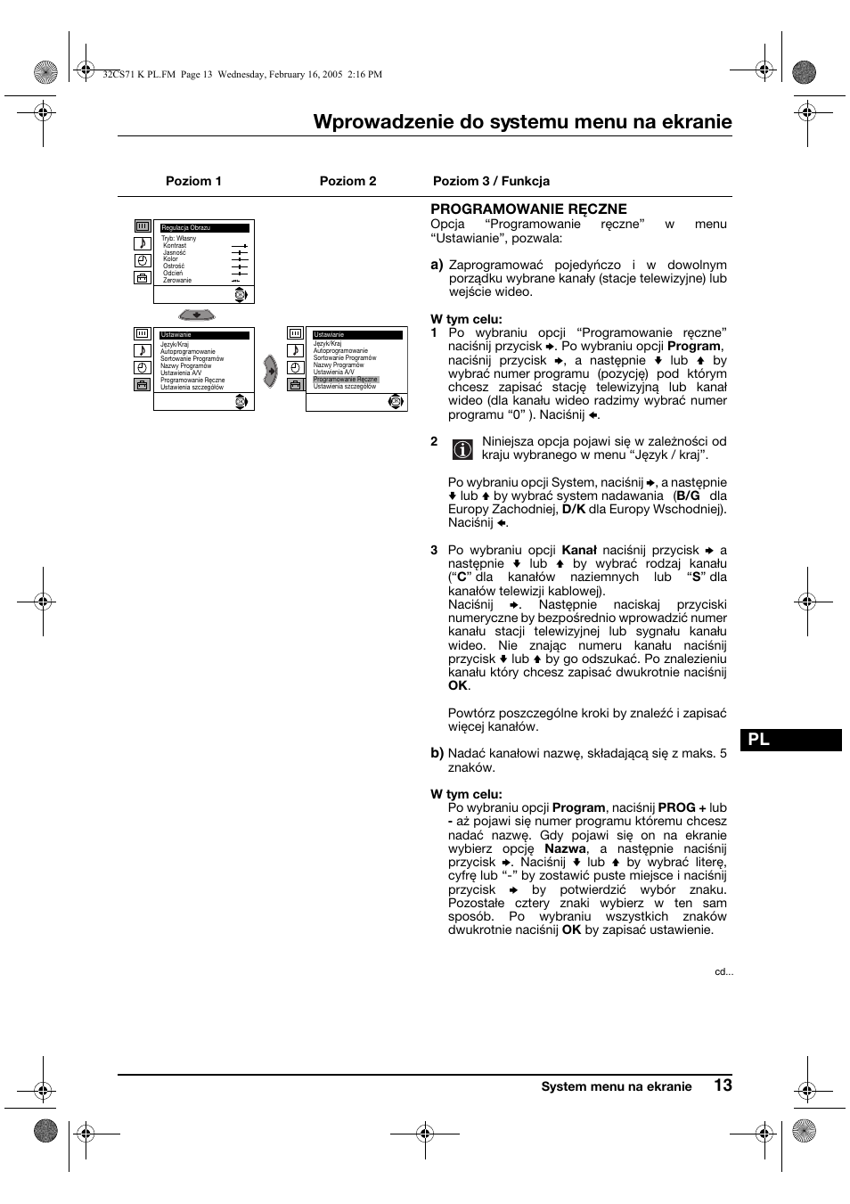 Wprowadzenie do systemu menu na ekranie | Sony KV-32CS71K User Manual | Page 93 / 144