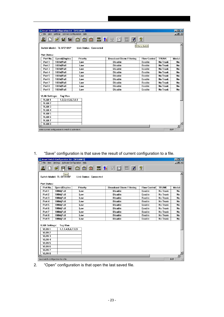 9 “save”, “open” configuration file | TP-Link TL-SF2109P User Manual | Page 26 / 32