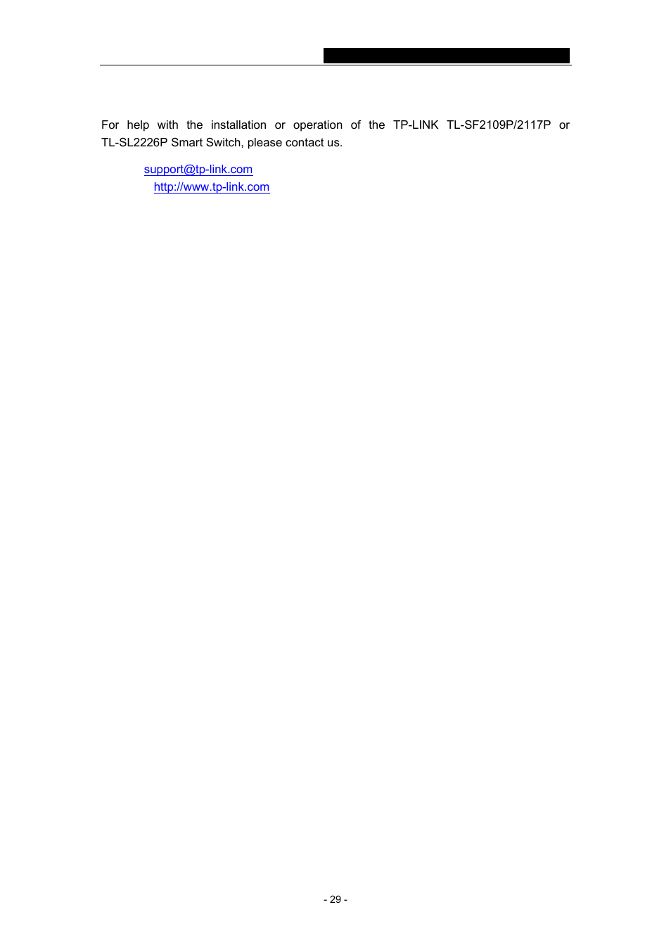 Appendix d: contact information | TP-Link TL-SF2109P User Manual | Page 32 / 32