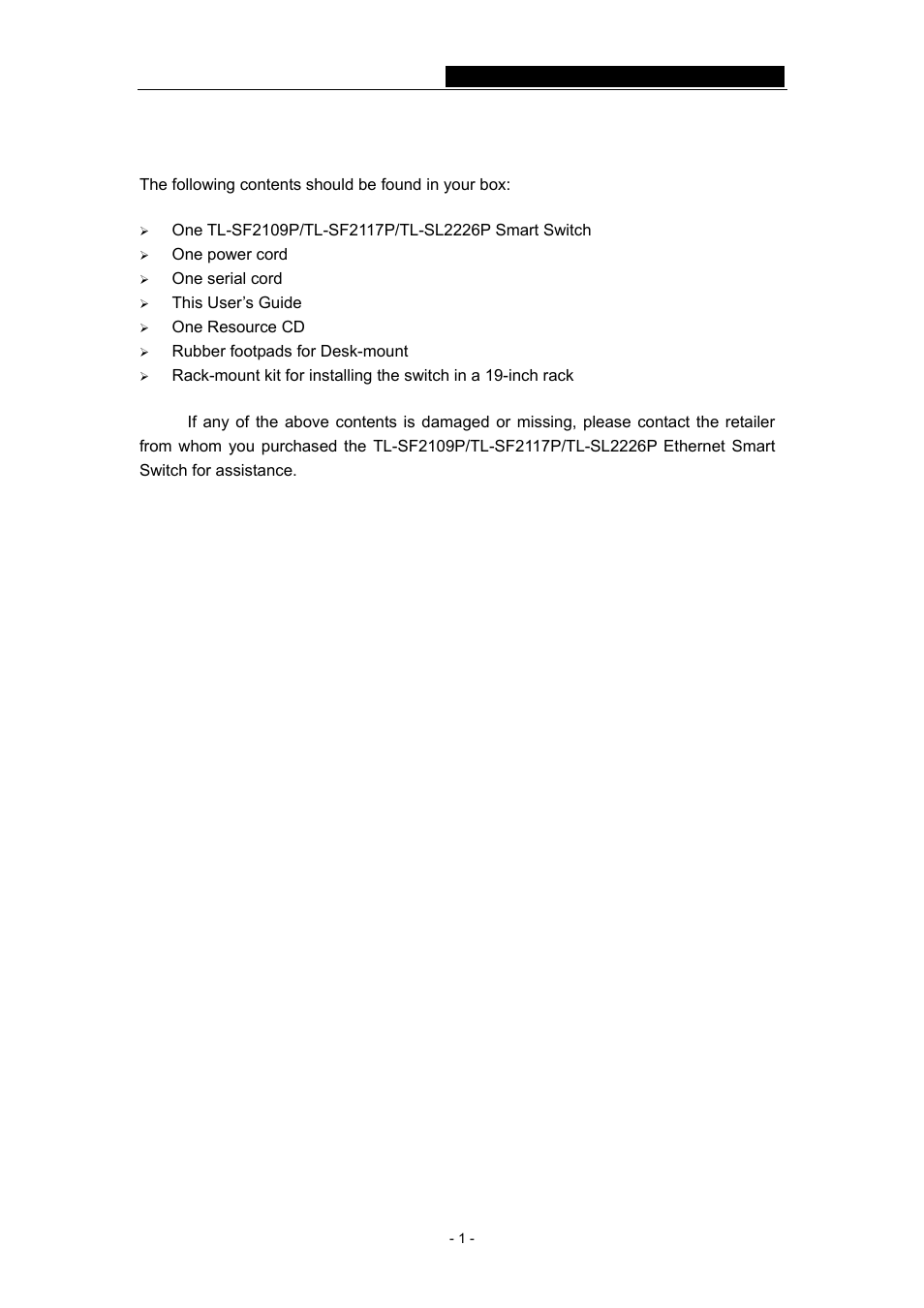 Package contents | TP-Link TL-SF2109P User Manual | Page 4 / 32