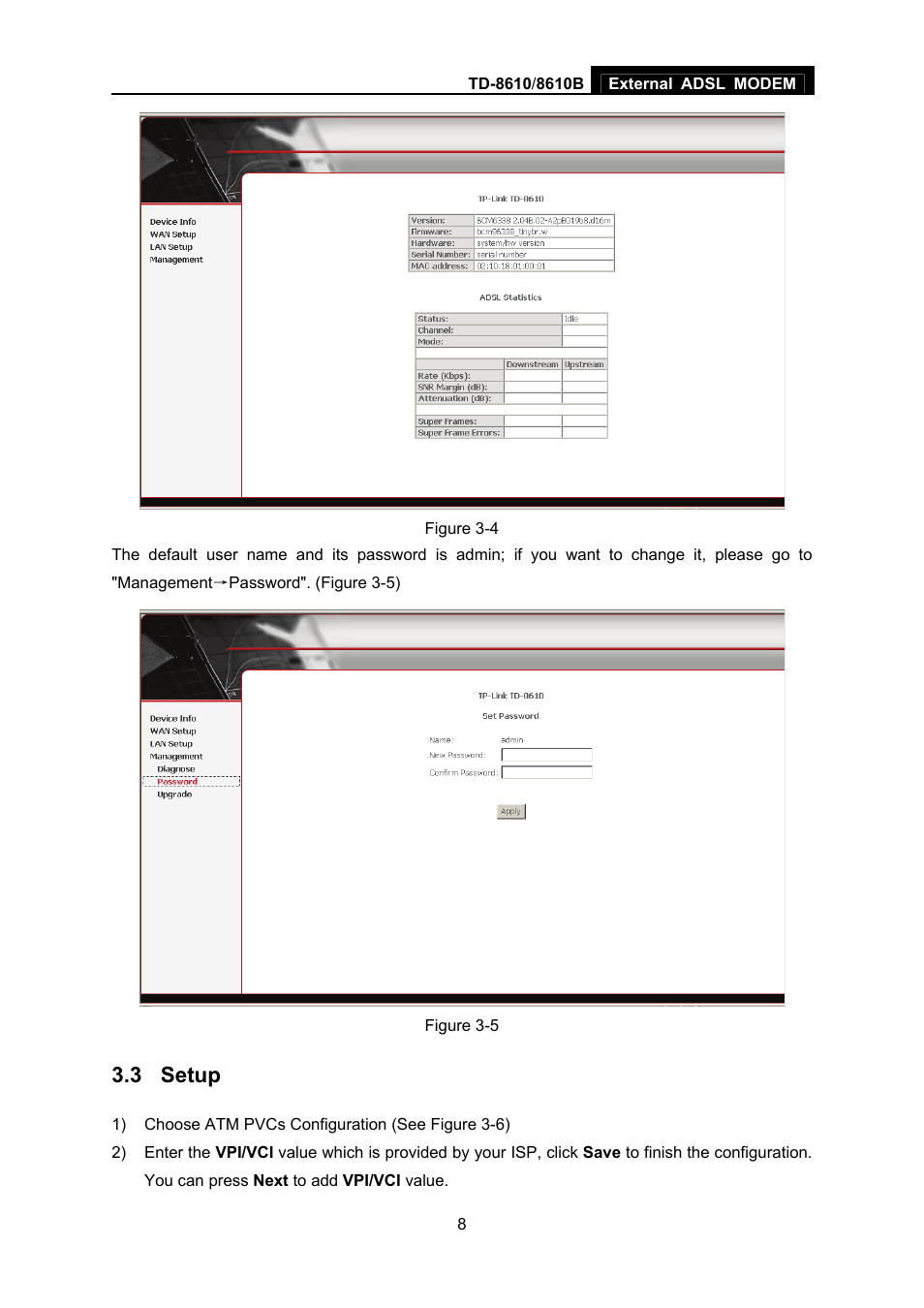 3 setup, Setup | TP-Link TD-861B User Manual | Page 13 / 15