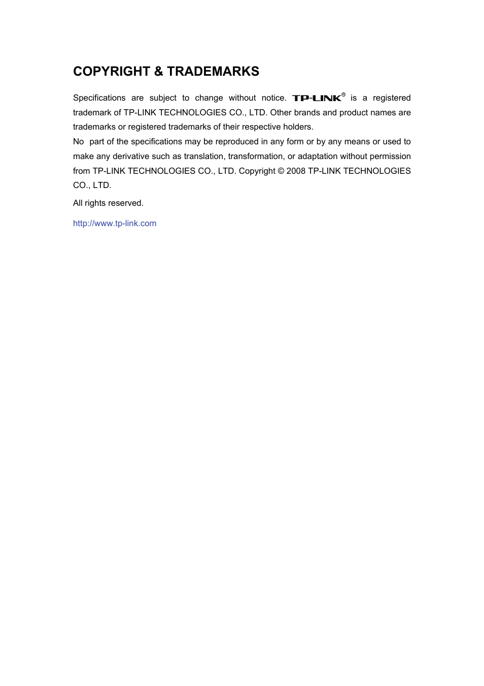 Copyright & trademarks | TP-Link TD-861B User Manual | Page 2 / 15