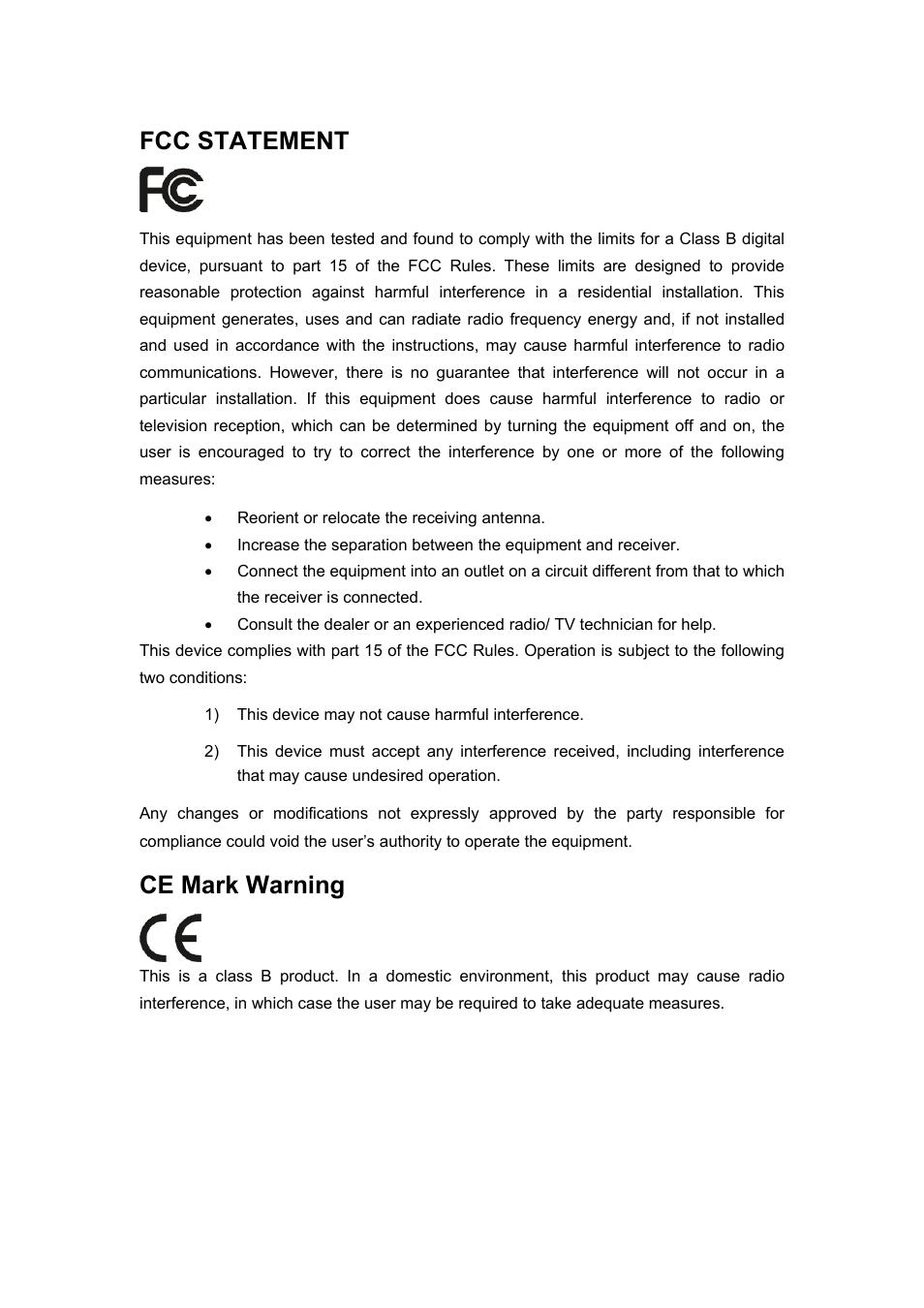 Fcc statement, Ce mark warning | TP-Link TD-861B User Manual | Page 3 / 15