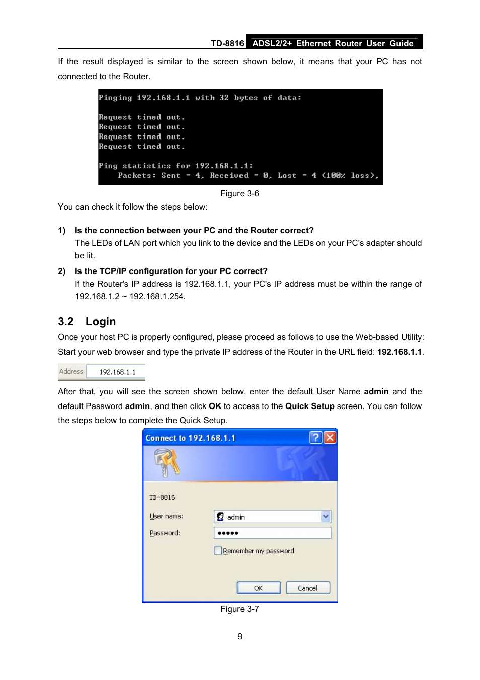 2 login, Login | TP-Link ETHERNET ROUTER TD-8816 User Manual | Page 15 / 55