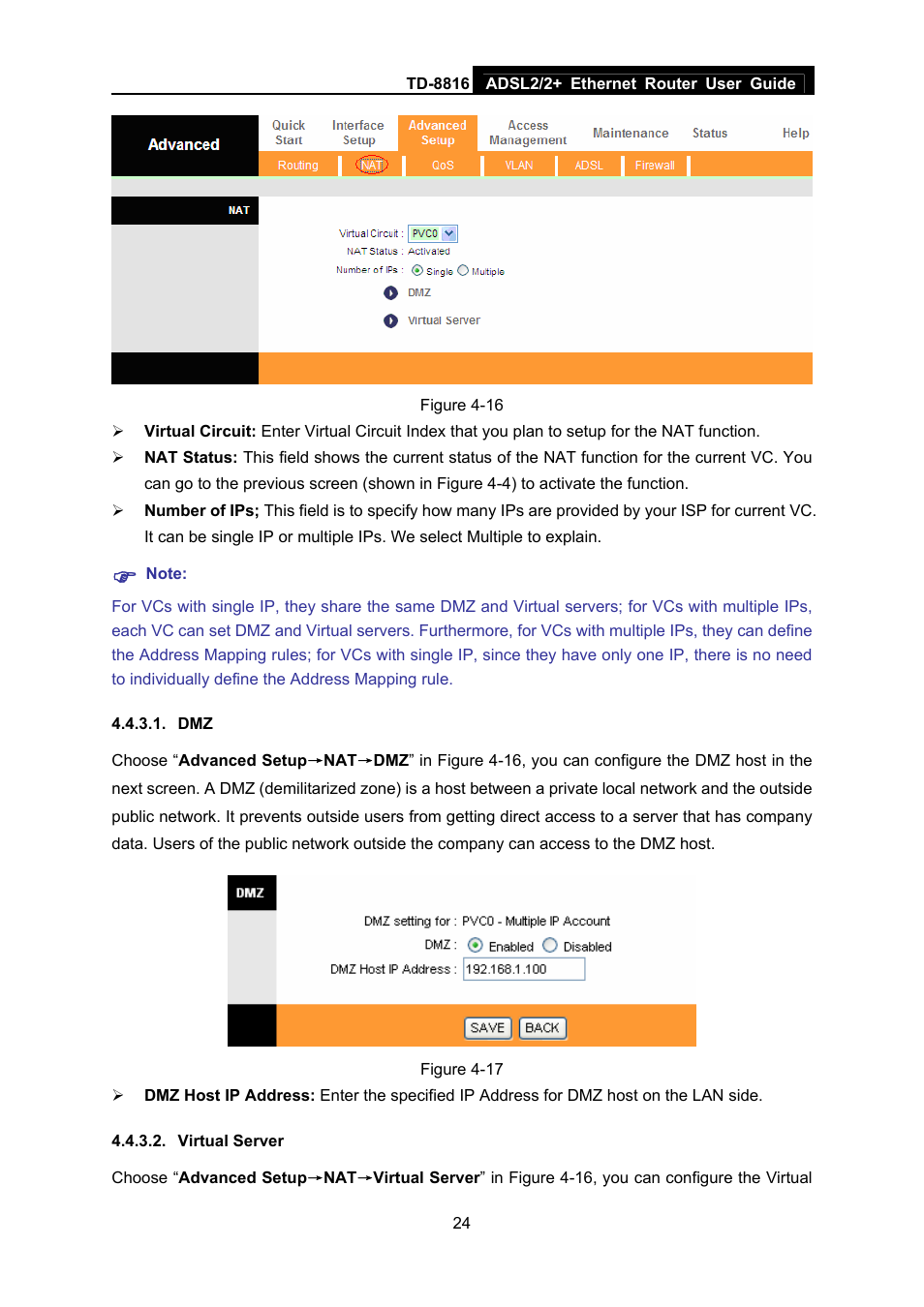 Virtual server | TP-Link ETHERNET ROUTER TD-8816 User Manual | Page 30 / 55