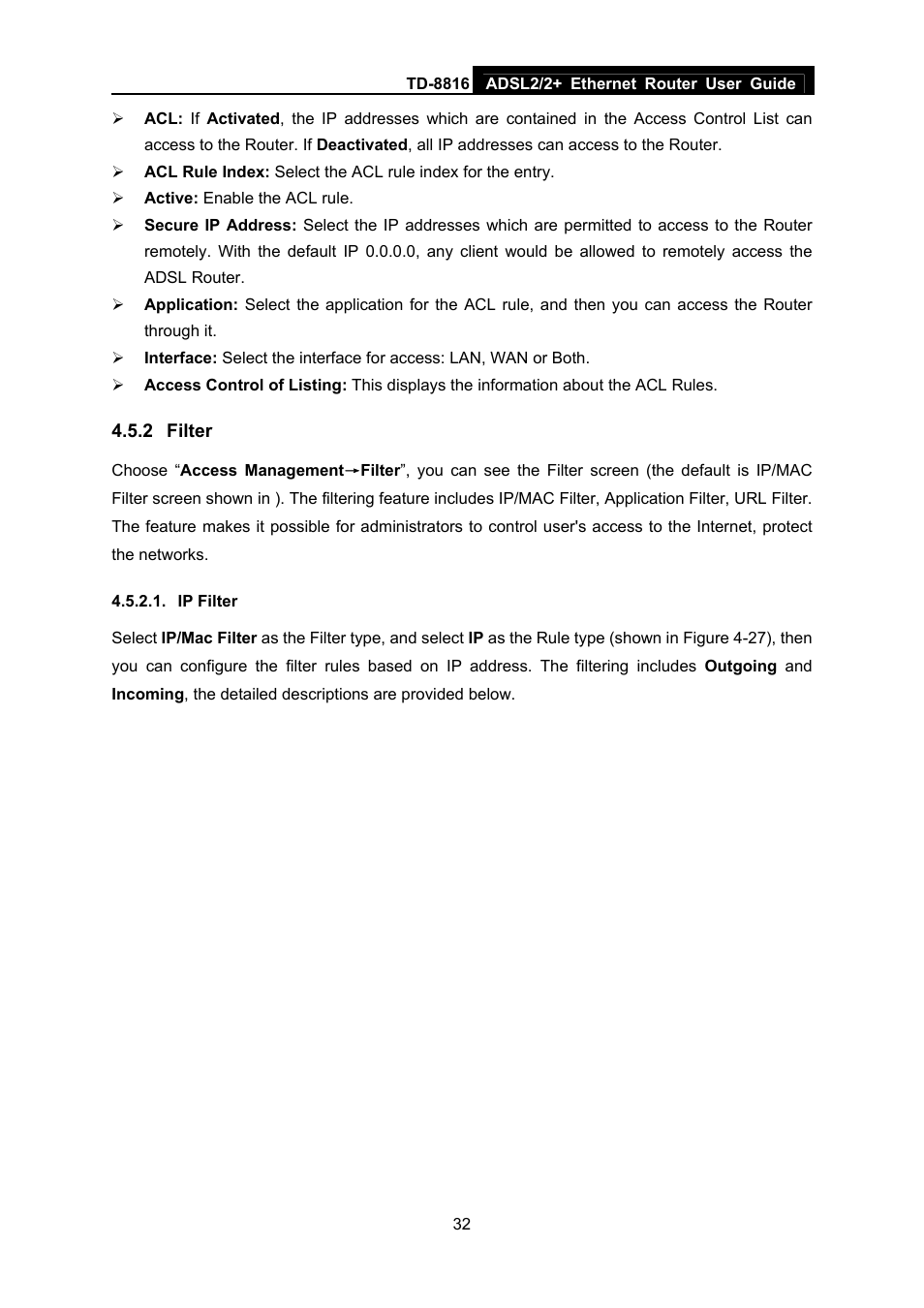 2 filter, Ip filter, Filter | TP-Link ETHERNET ROUTER TD-8816 User Manual | Page 38 / 55