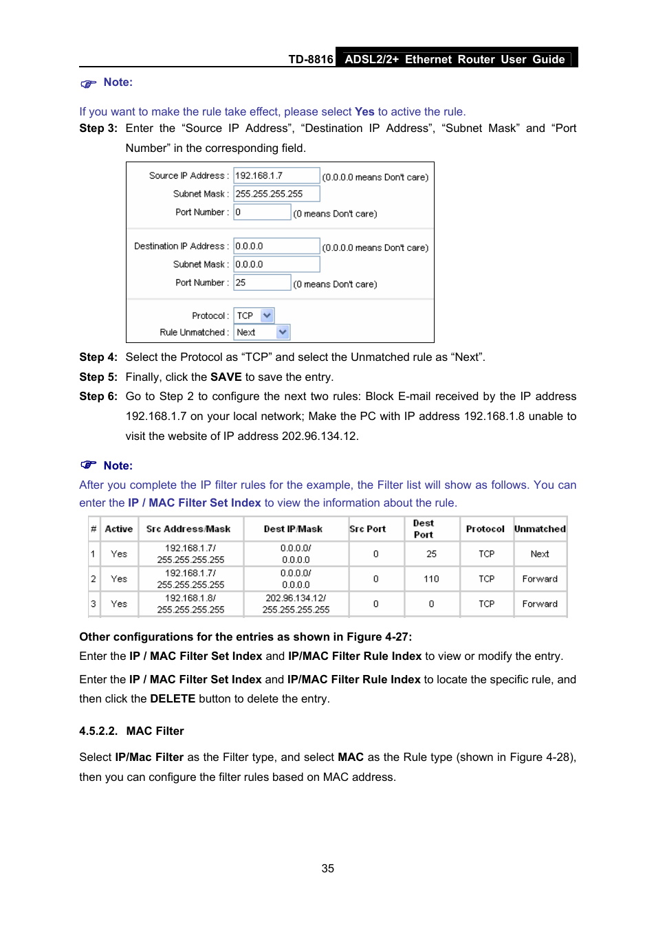 Mac filter | TP-Link ETHERNET ROUTER TD-8816 User Manual | Page 41 / 55