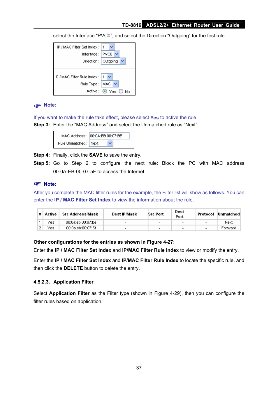 Application filter | TP-Link ETHERNET ROUTER TD-8816 User Manual | Page 43 / 55
