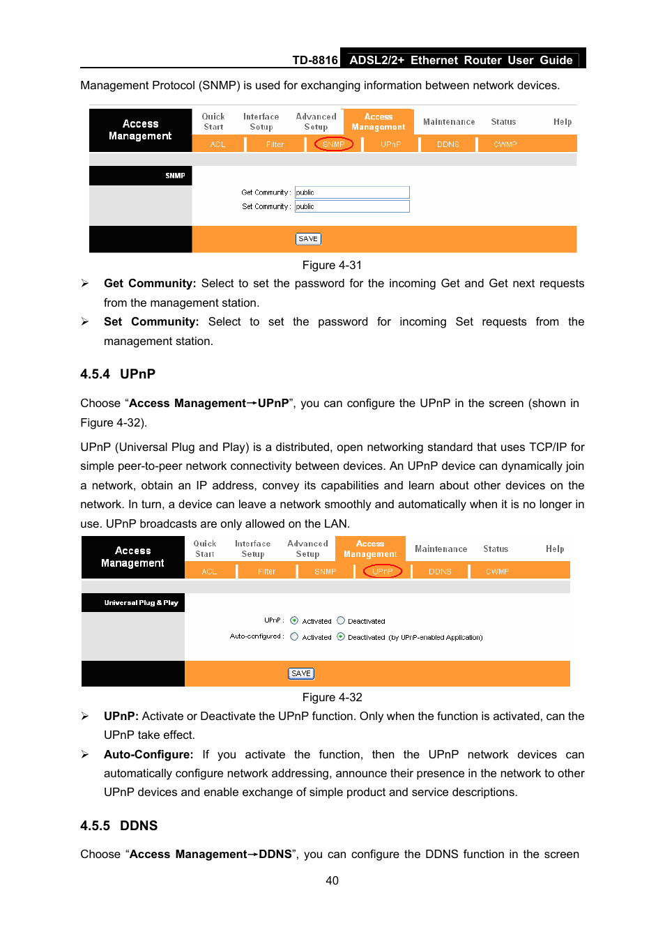 4 upnp, 5 ddns, Upnp | Ddns | TP-Link ETHERNET ROUTER TD-8816 User Manual | Page 46 / 55