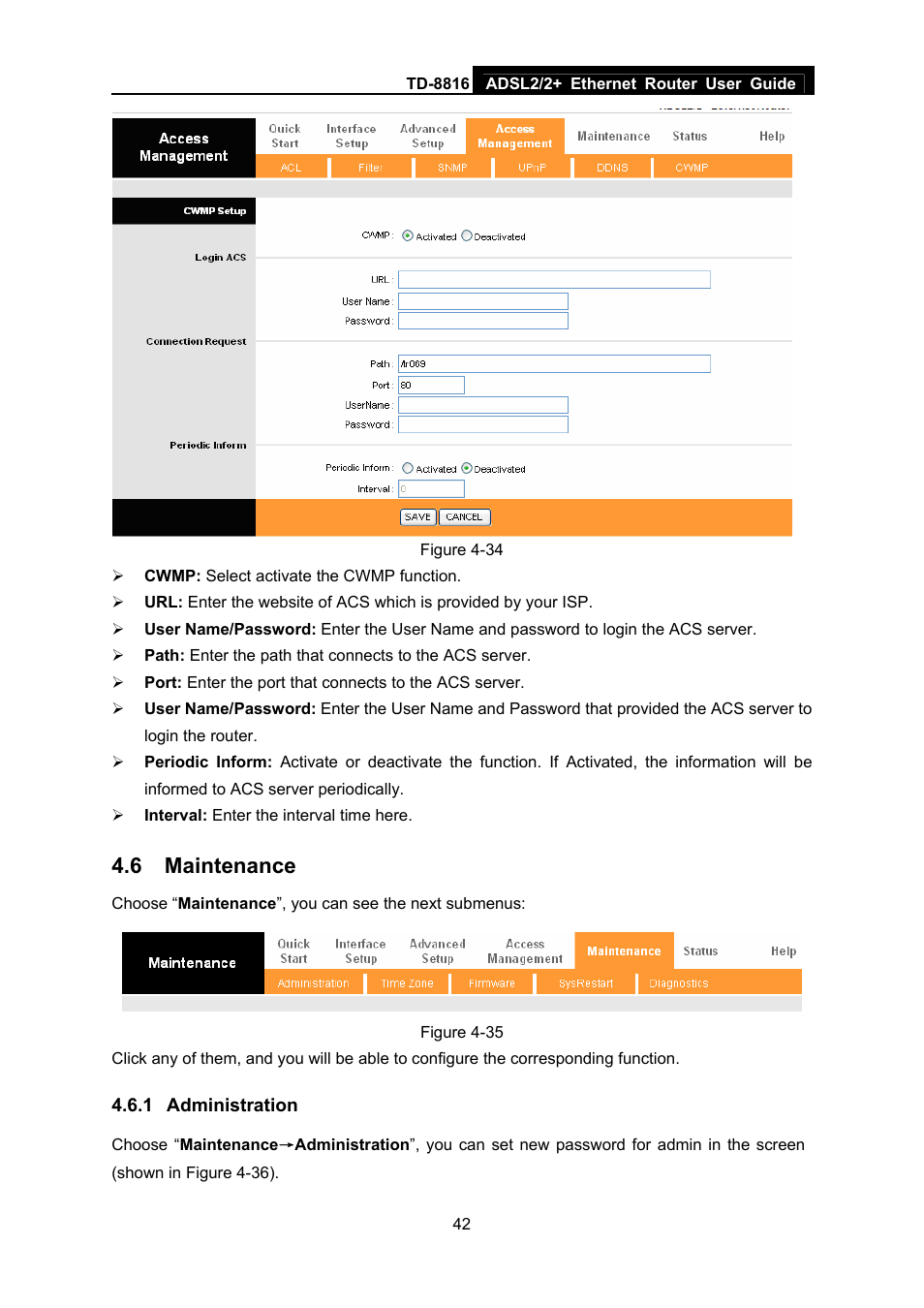 6 maintenance, 1 administration, Maintenance | Administration | TP-Link ETHERNET ROUTER TD-8816 User Manual | Page 48 / 55