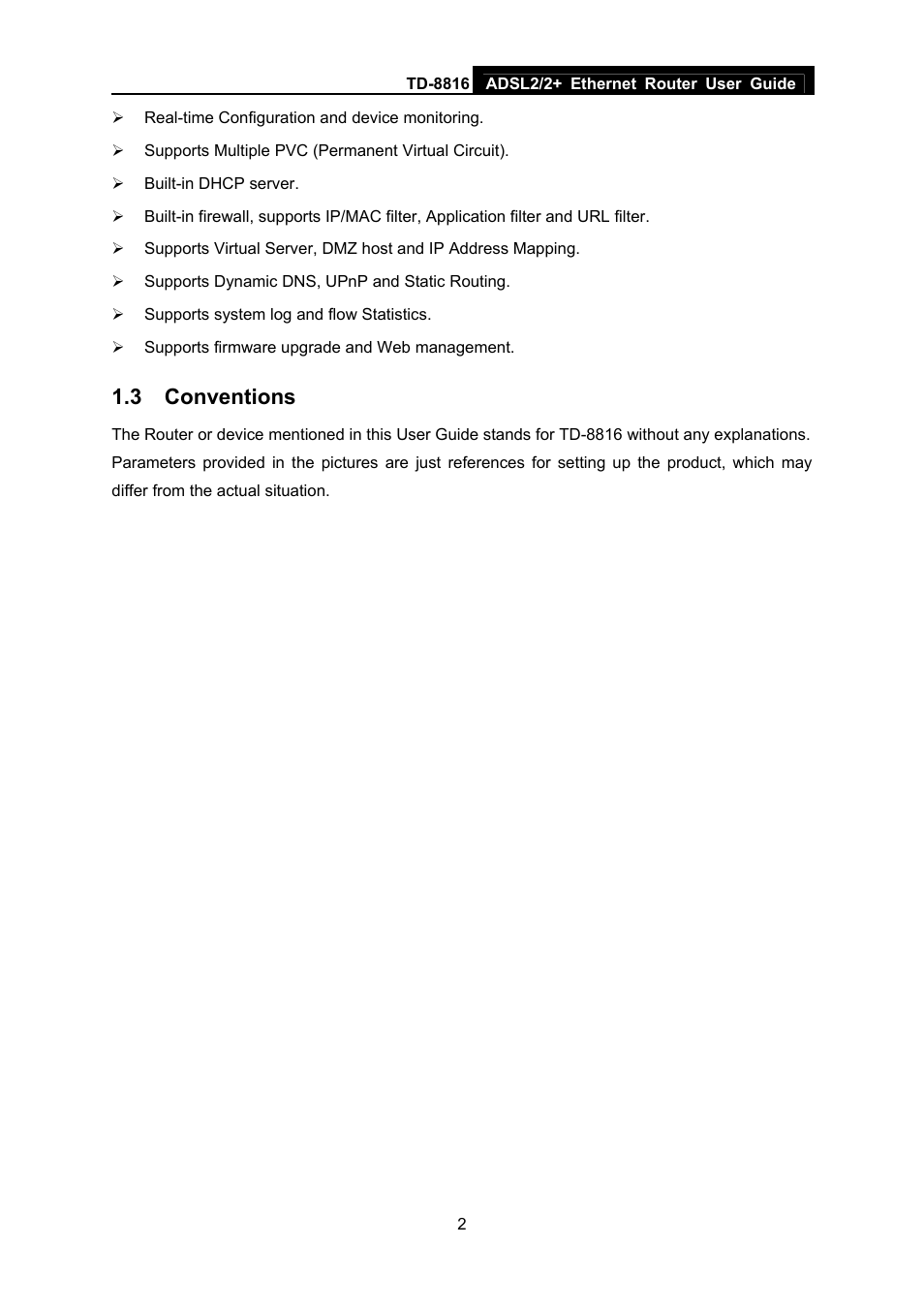 3 conventions, Conventions | TP-Link ETHERNET ROUTER TD-8816 User Manual | Page 8 / 55