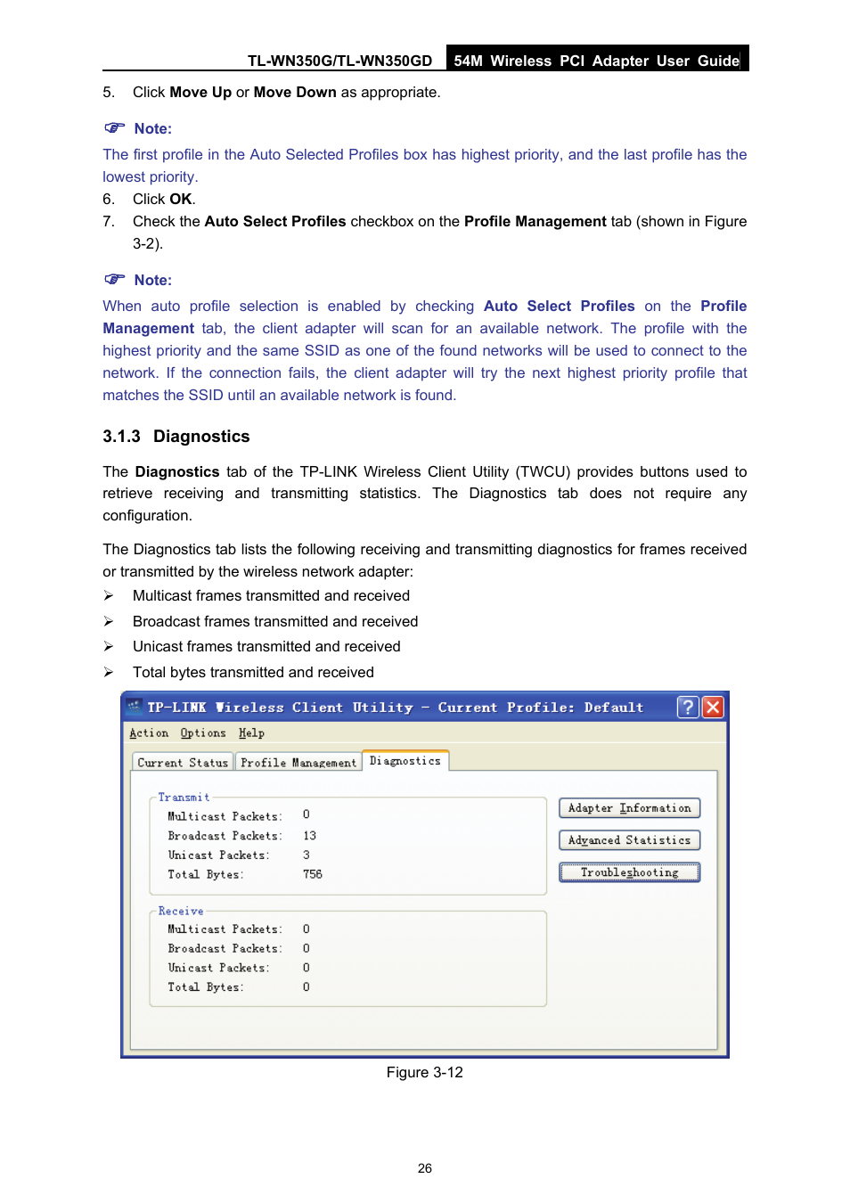 3 diagnostics, Diagnostics | TP-Link TL-WN350G User Manual | Page 32 / 40