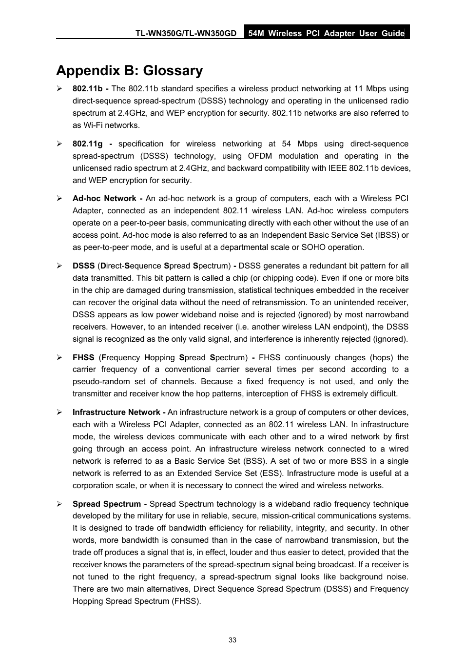 Appendix b: glossary | TP-Link TL-WN350G User Manual | Page 39 / 40