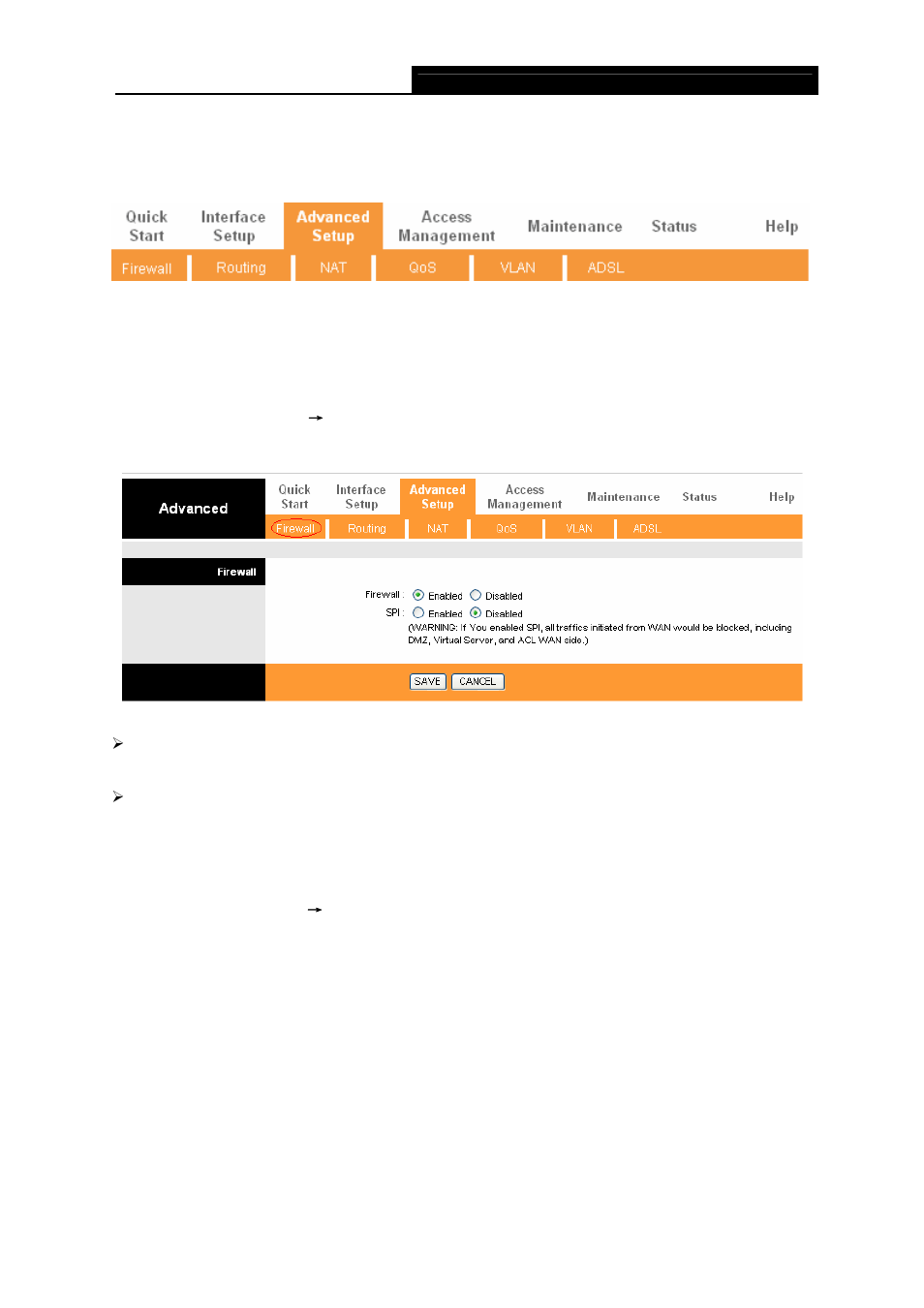 4 advanced setup, 1 firewall, 2 routing | Advanced setup | TP-Link TD-W8901G User Manual | Page 39 / 66