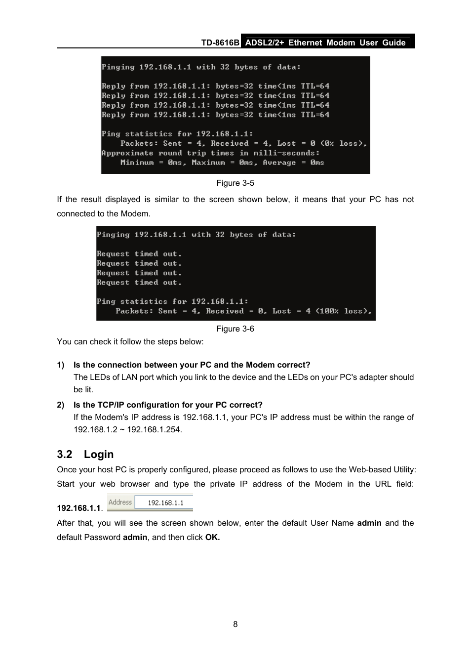 2 login, Login | TP-Link TD-8616B User Manual | Page 13 / 22